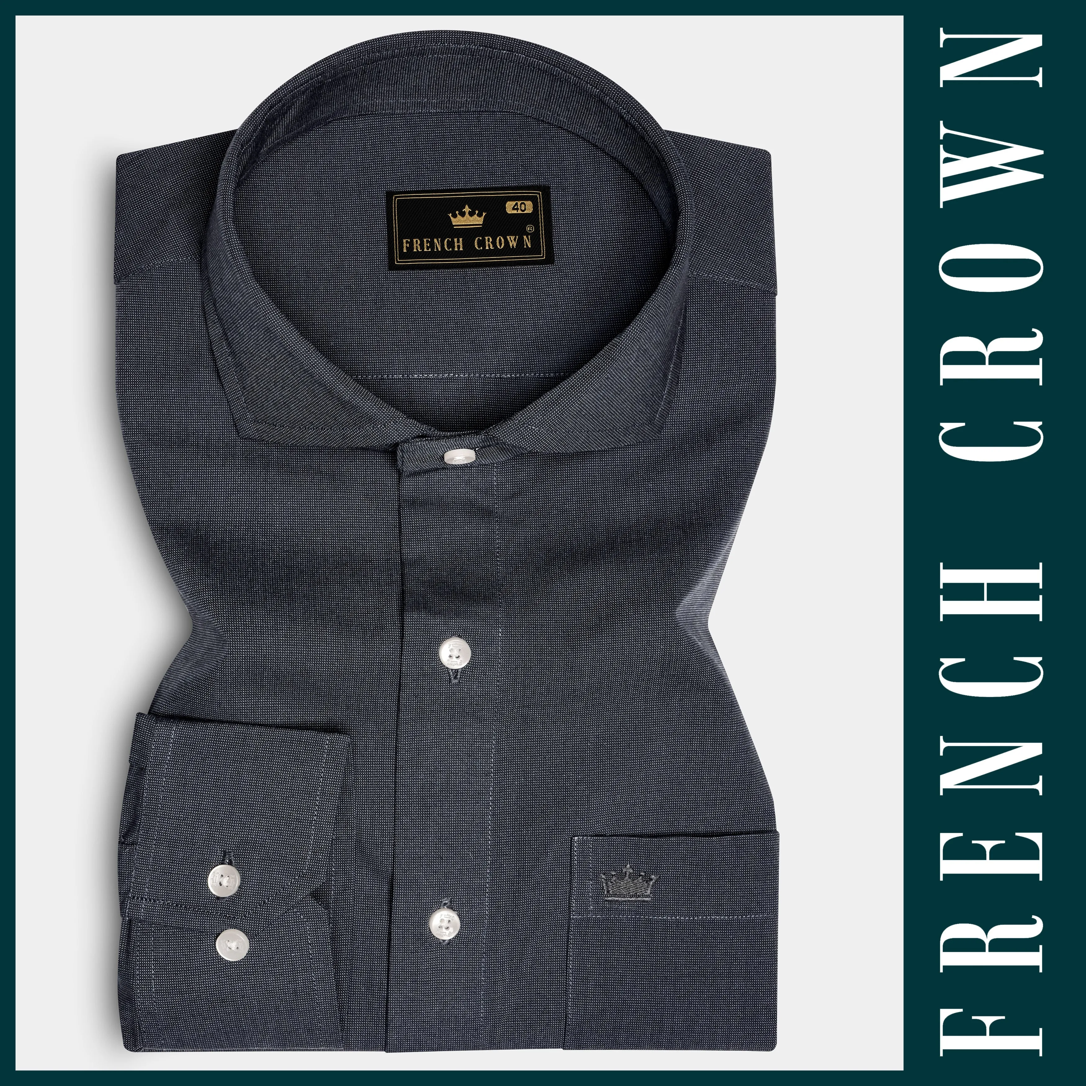 Charcoal Gray Solid Oxford Premium Cotton Dress Shirt sold by French Crown product image thumbnail 5