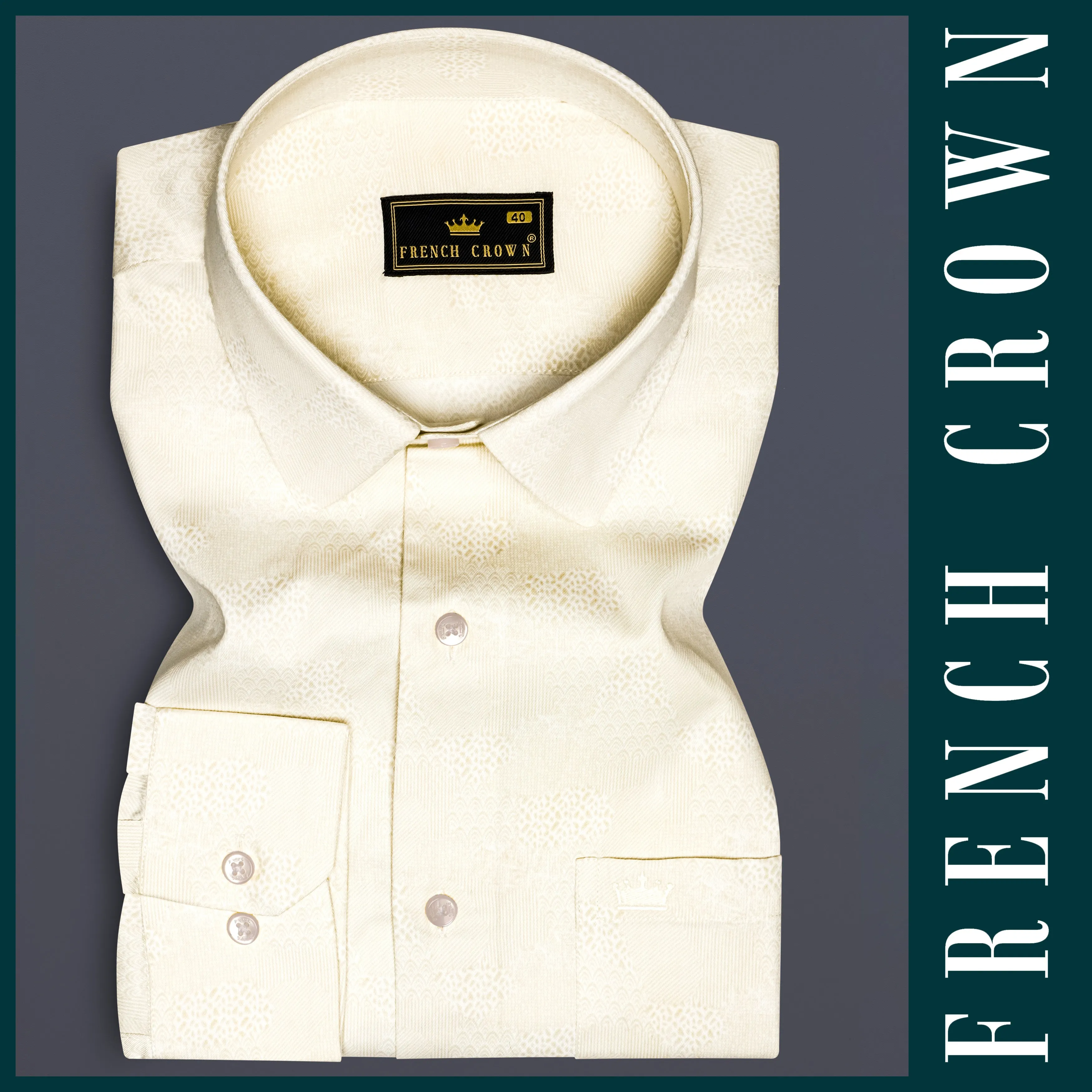 Chiffon Mist-Swizzle Cream Printed Super Soft Premium Cotton Dress Shirt sold by French Crown product image thumbnail 5