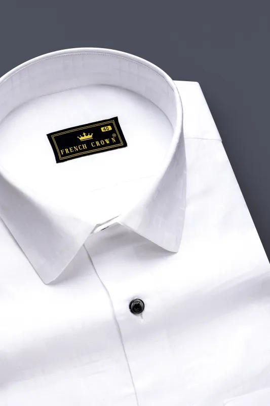 Snow Drift-Bright White Solid Jacquard Textured Premium Cotton Dress Shirt sold by French Crown
