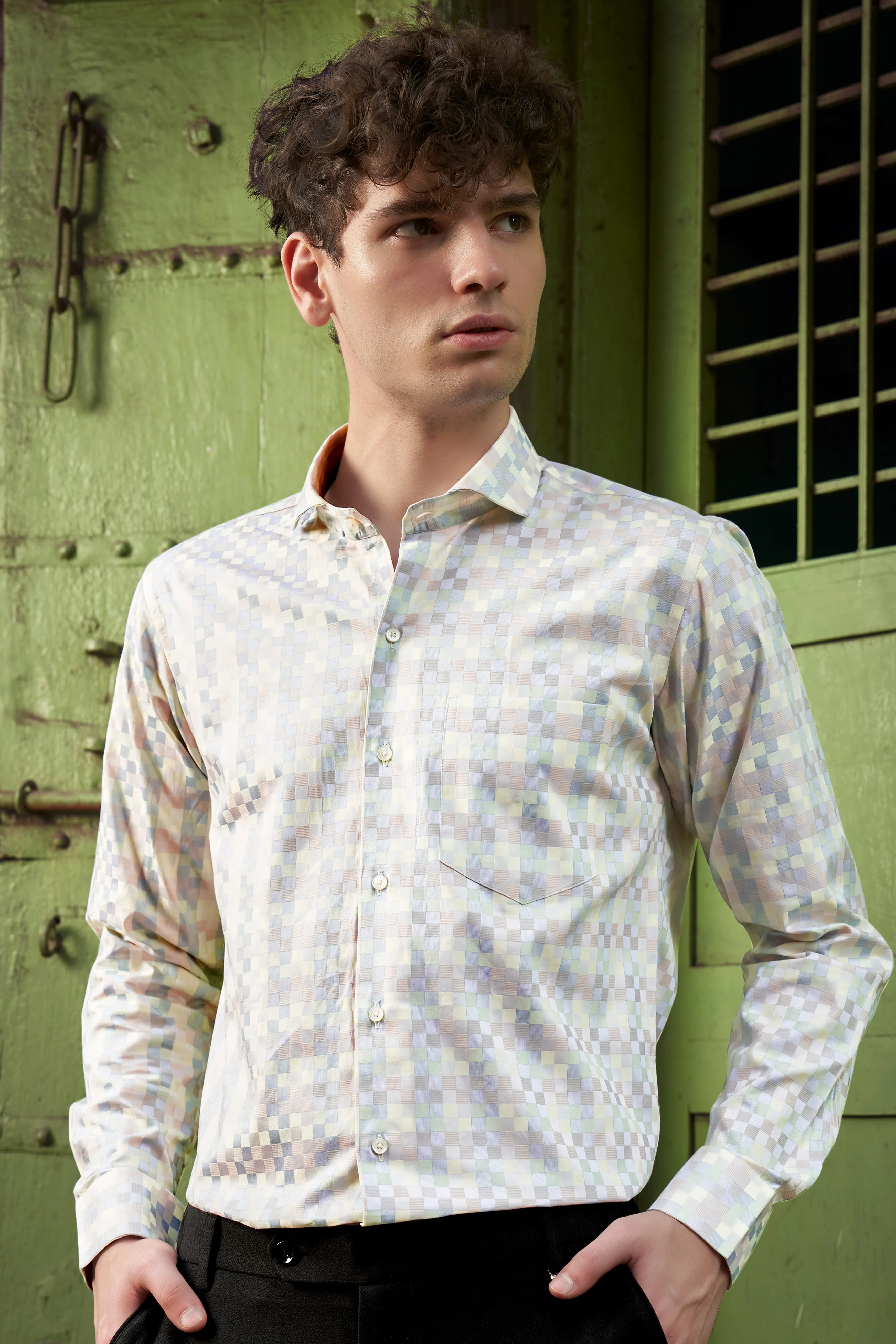 Twilight Pink And Cadet Blue Jacquard Textured Premium Cotton Dress Shirt sold by French Crown product image thumbnail 2
