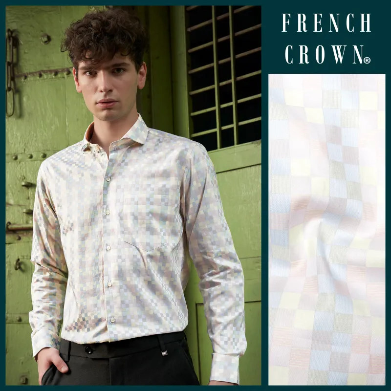 Twilight Pink And Cadet Blue Jacquard Textured Premium Cotton Dress Shirt sold by French Crown
