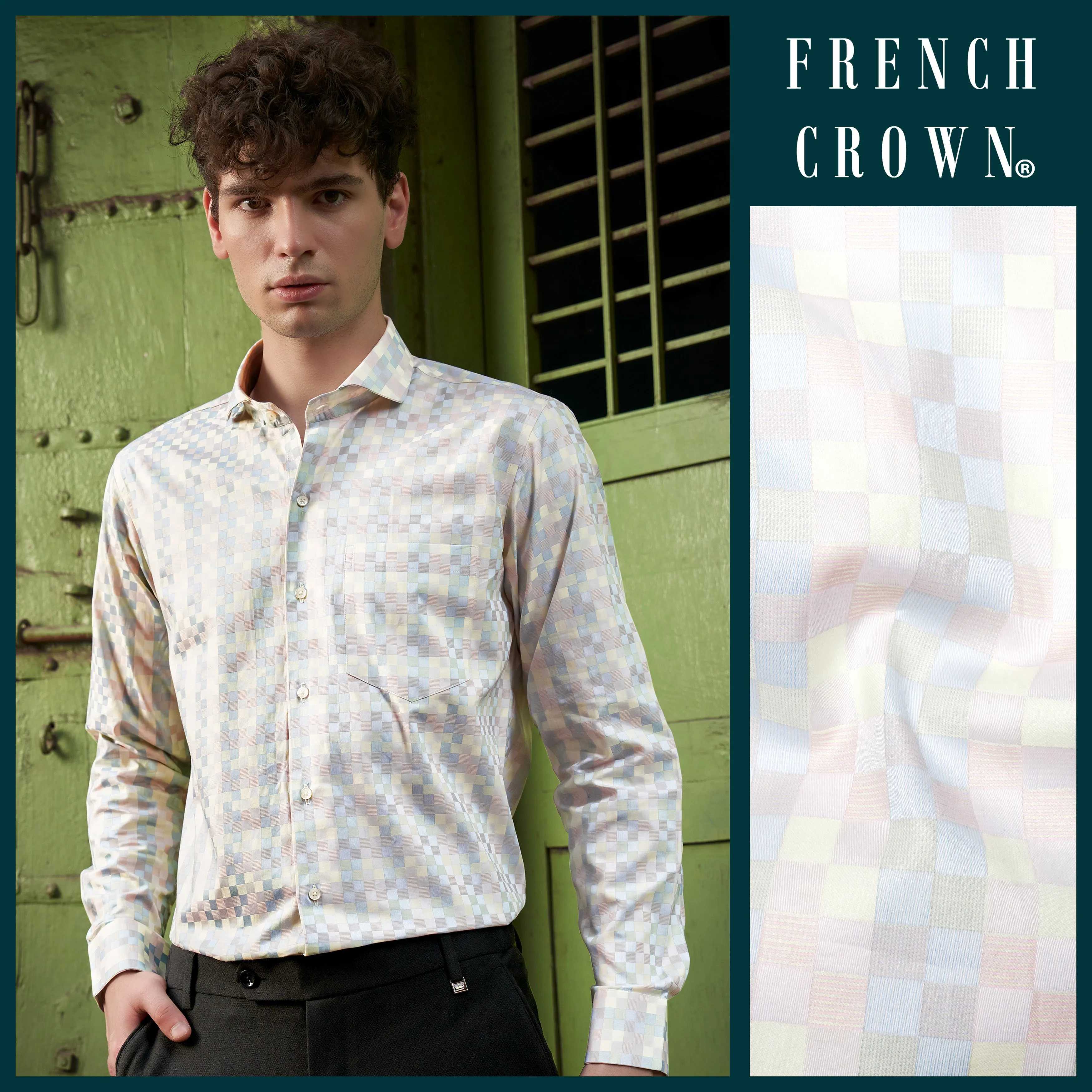 Twilight Pink And Cadet Blue Jacquard Textured Premium Cotton Dress Shirt sold by French Crown