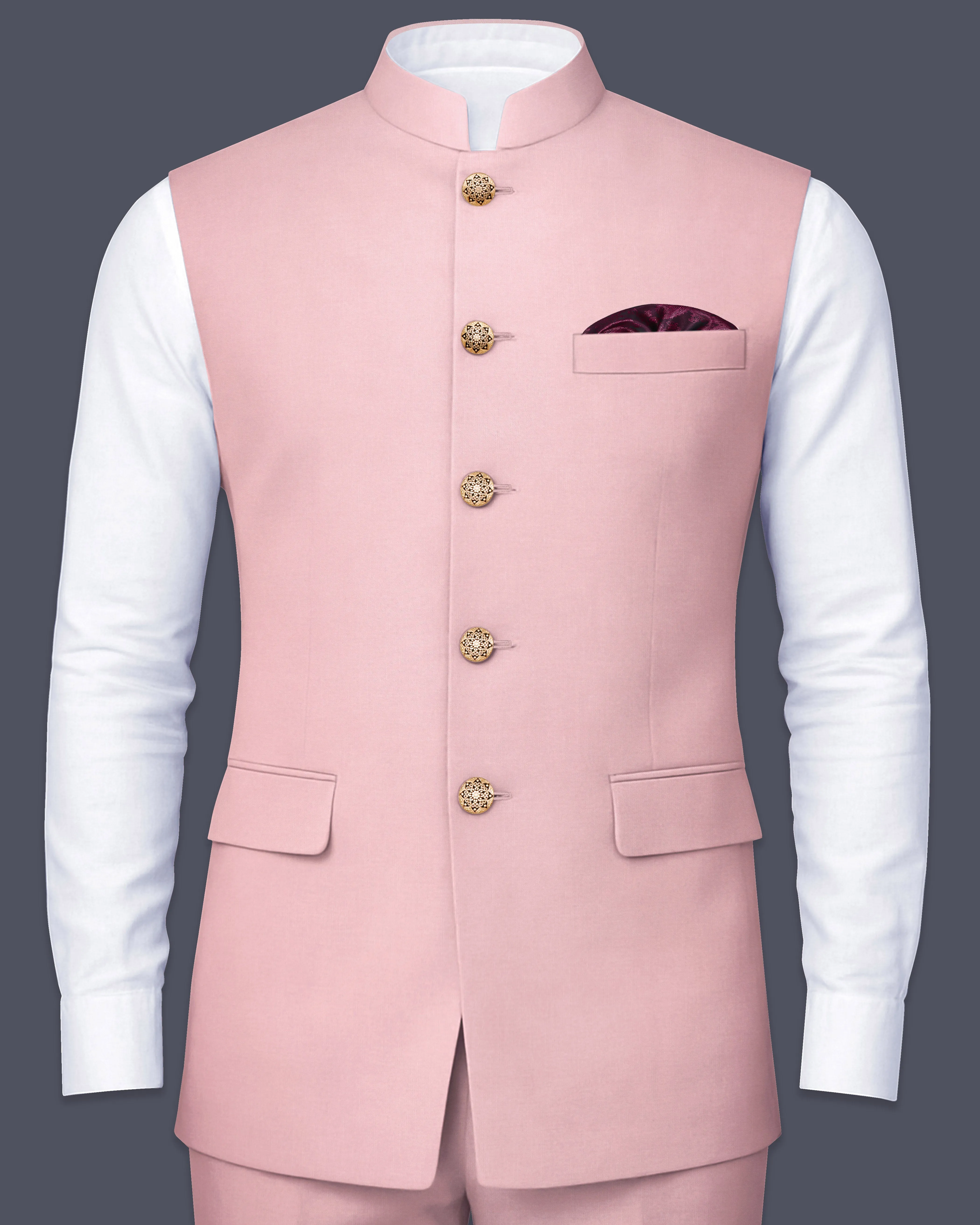 Beauty Bush Pink Designer Nehru Jacket sold by French Crown
