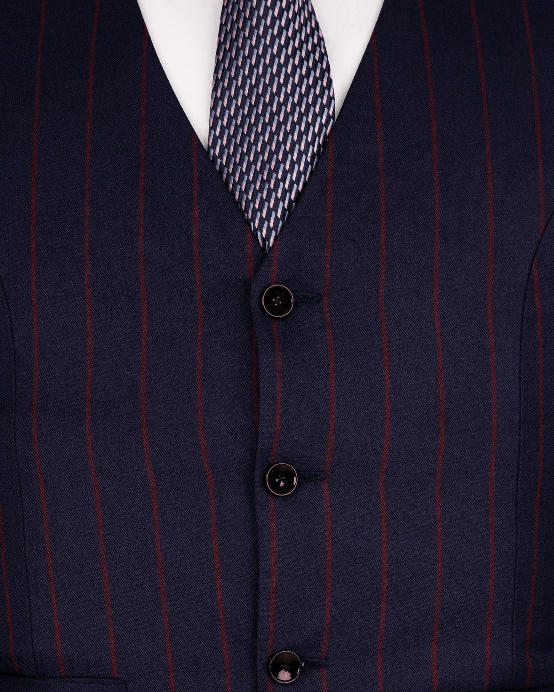 Midnight Express Blue Striped Wool Rich Waistcoat sold by French Crown product image thumbnail 5