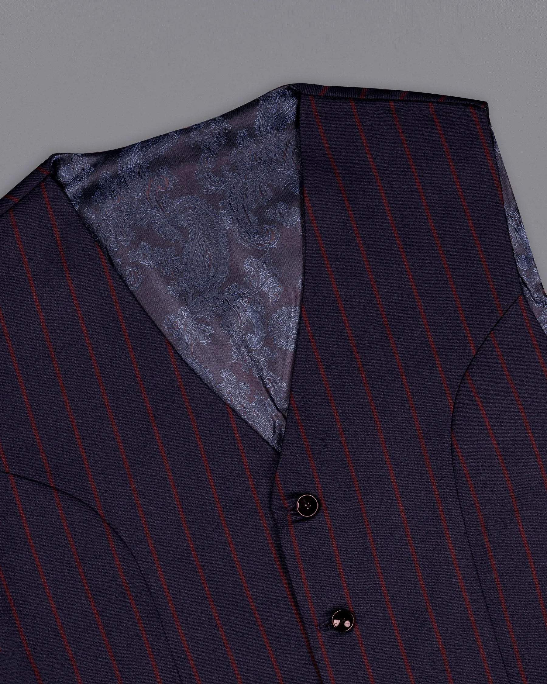 Midnight Express Blue Striped Wool Rich Waistcoat sold by French Crown product image thumbnail 4