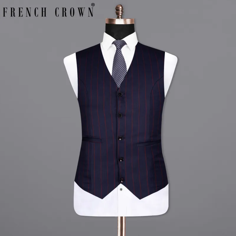 Midnight Express Blue Striped Wool Rich Waistcoat sold by French Crown