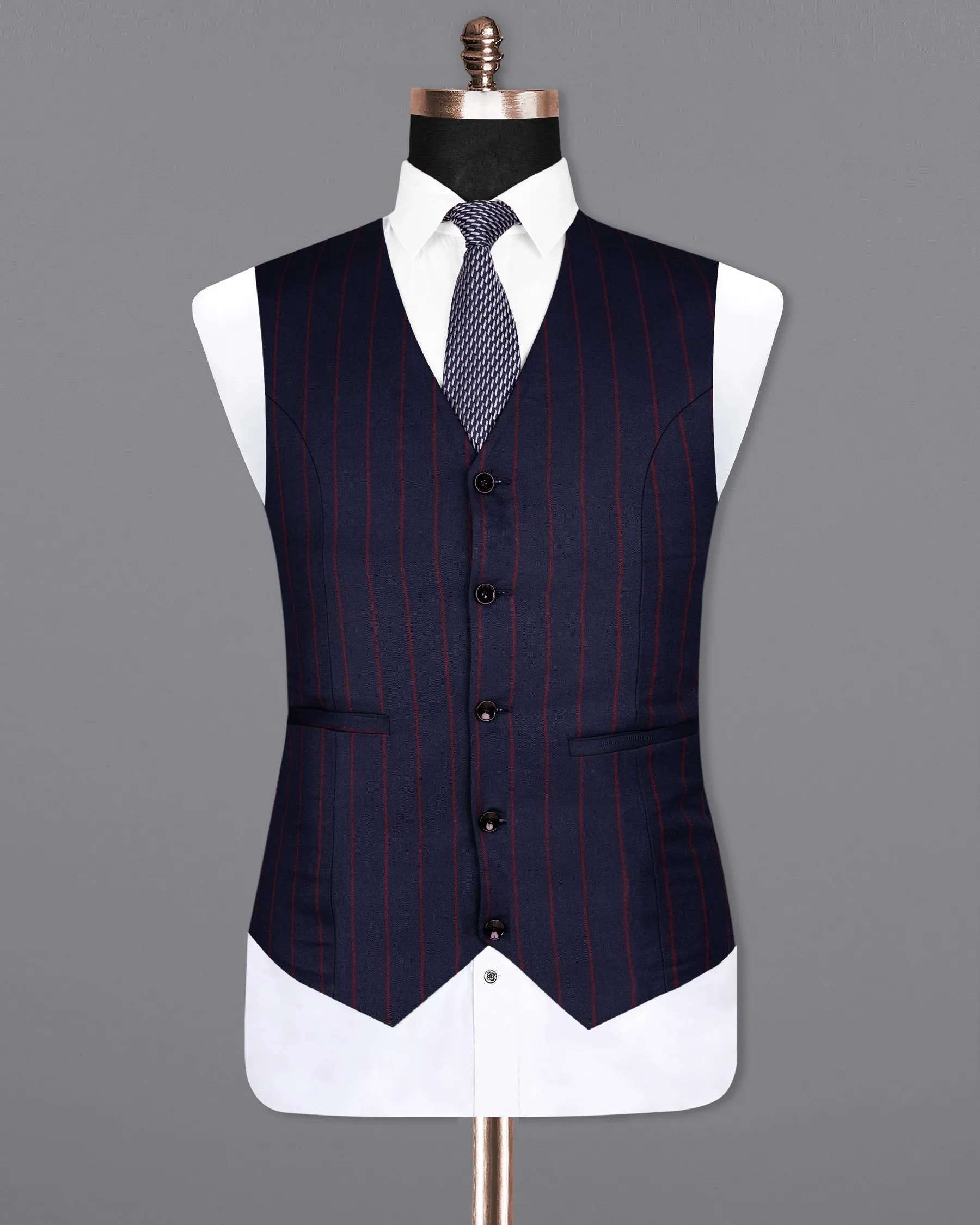 Midnight Express Blue Striped Wool Rich Waistcoat sold by French Crown product image thumbnail 2