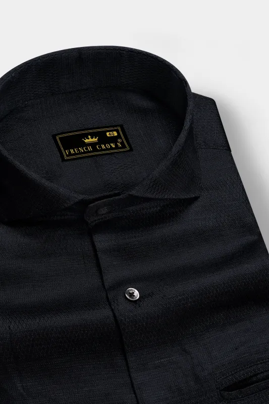 Noir Crest-Jade Black Dobby Textured Premium Giza Cotton Dress Shirt sold by French Crown