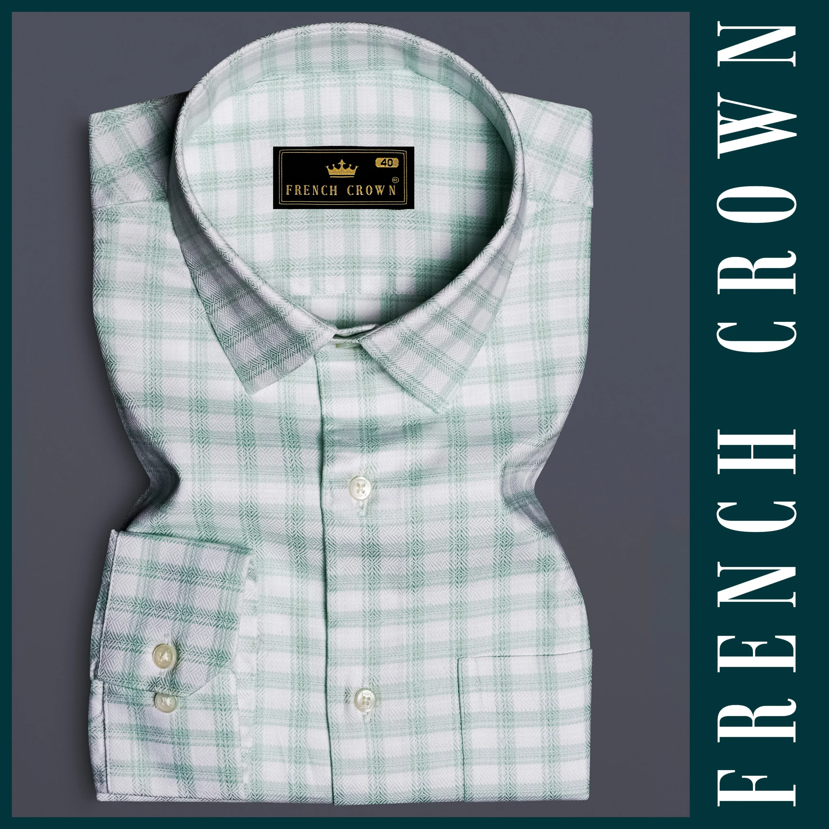 Tiara Verde-Tiara Green Plaid Jacquard Textured Premium Cotton Dress Shirt sold by French Crown product image thumbnail 5