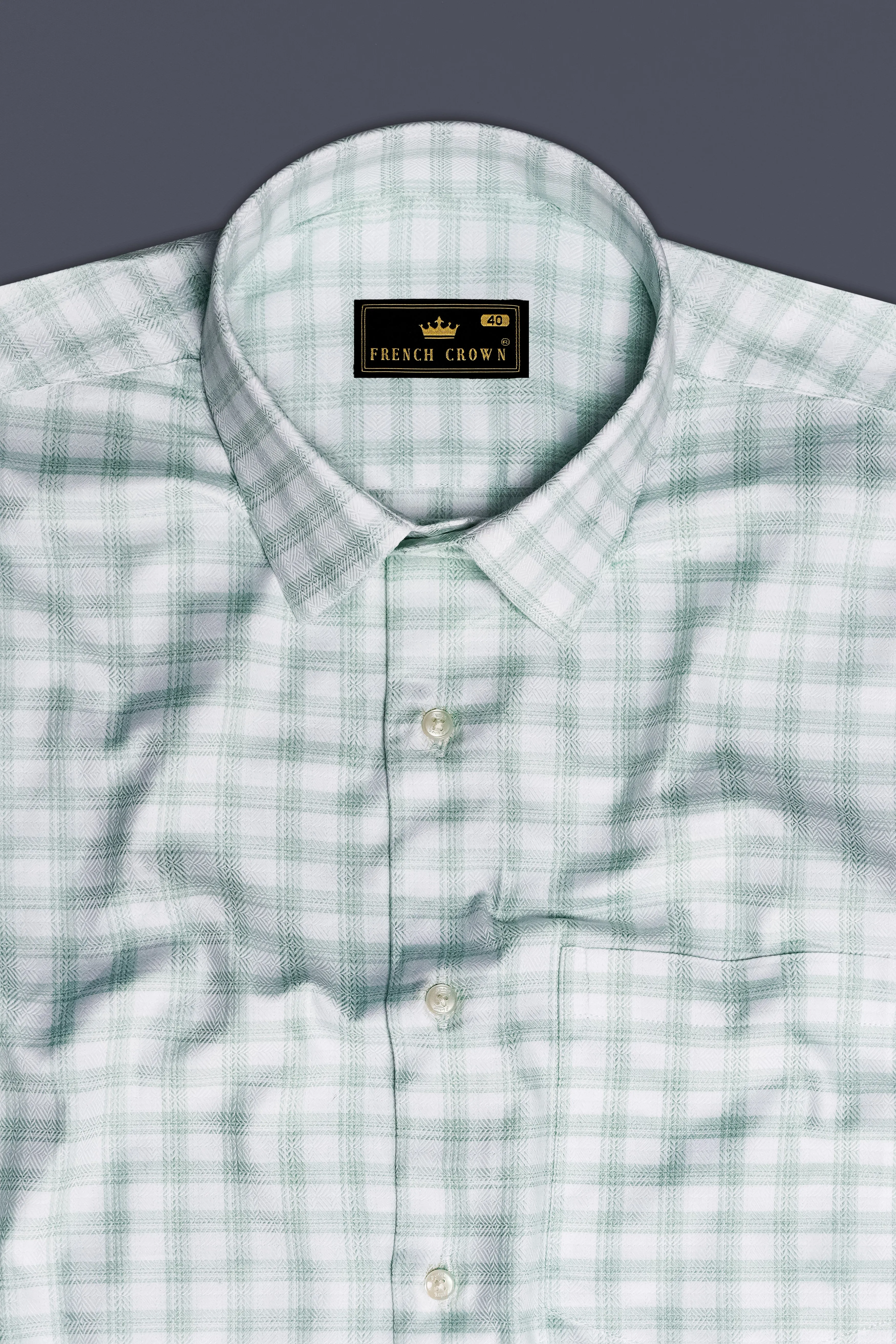 Tiara Verde-Tiara Green Plaid Jacquard Textured Premium Cotton Dress Shirt sold by French Crown product image thumbnail 4