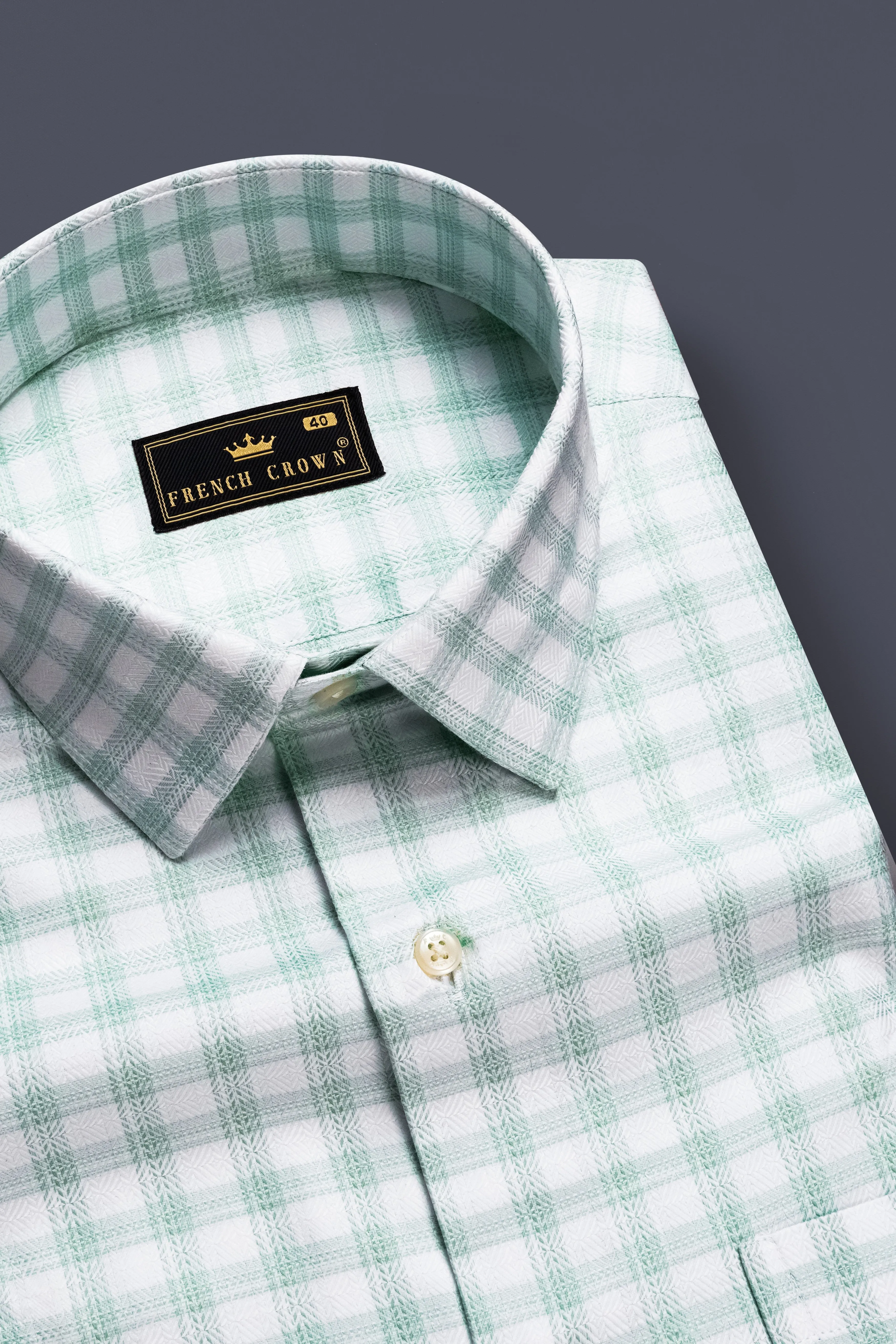 Tiara Verde-Tiara Green Plaid Jacquard Textured Premium Cotton Dress Shirt sold by French Crown