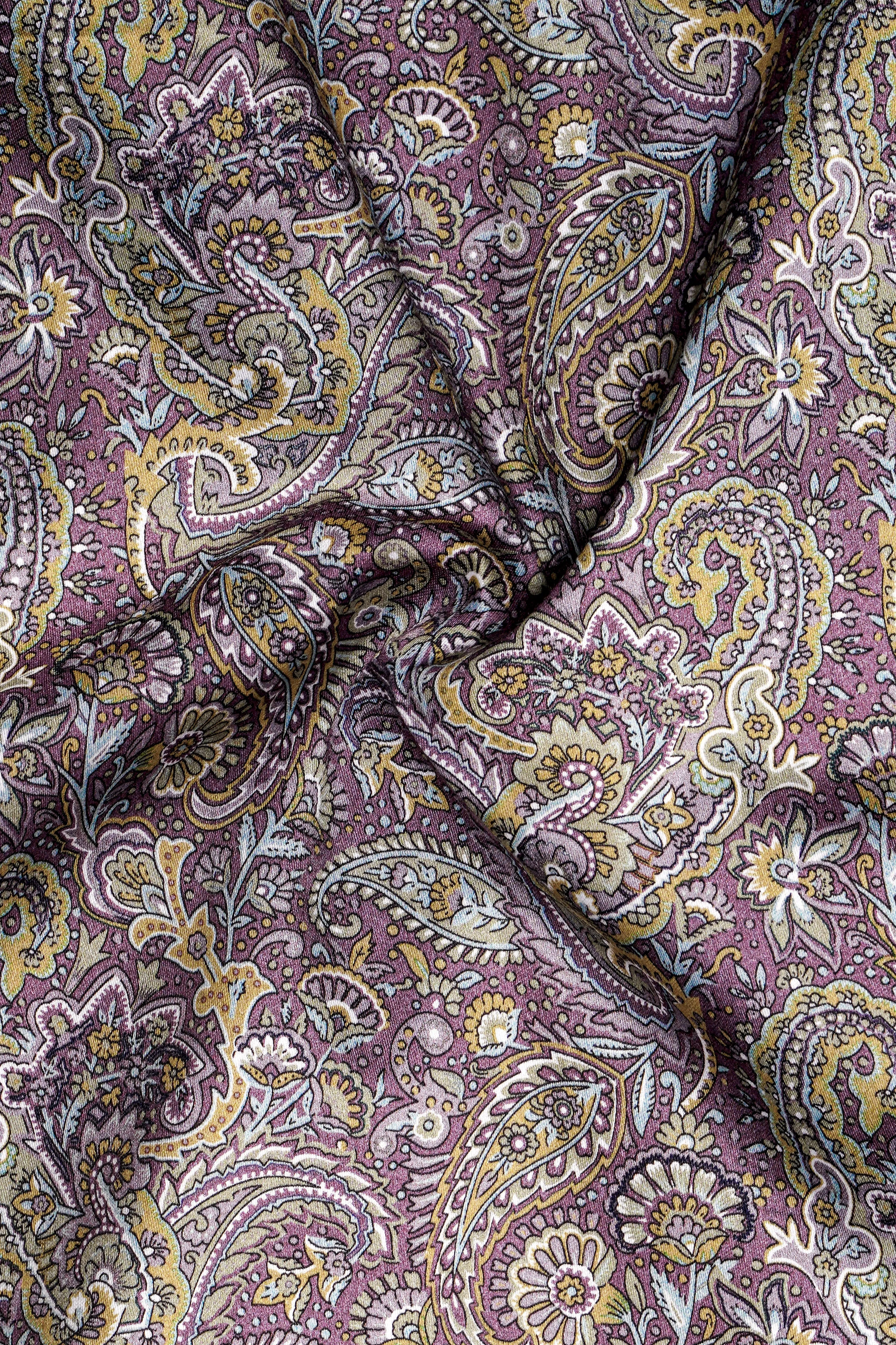 SiennaOrchid-Viola Purple And Desert Yellow Multi Color Paisley Printed Subtle Sheen Super Soft Premium Cotton Dress Shirt sold by French Crown product image thumbnail 3