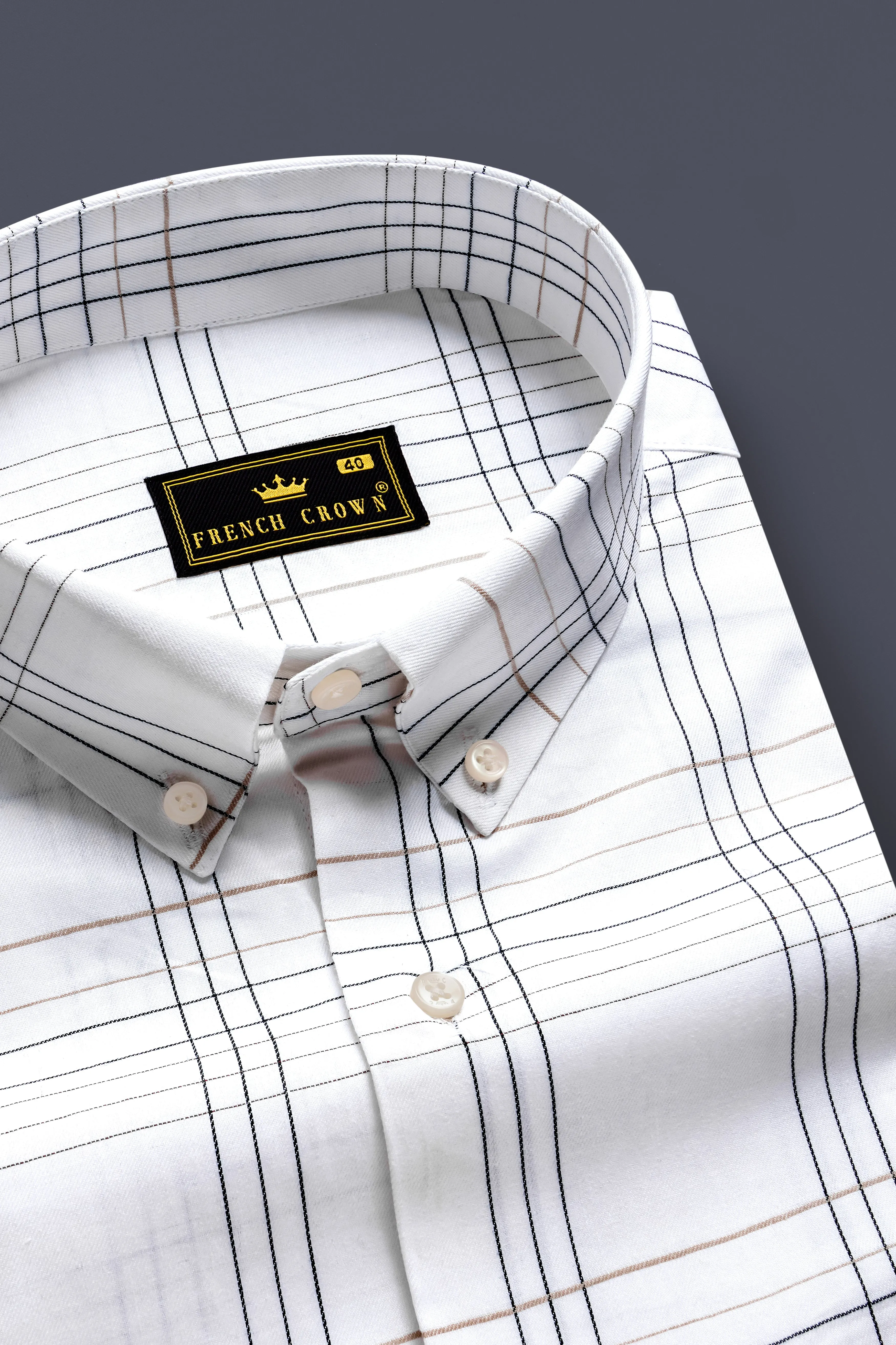 IvoryGrid-Bright White Checks Plaid Dobby Textured Premium Giza Cotton Dress Shirt sold by French Crown