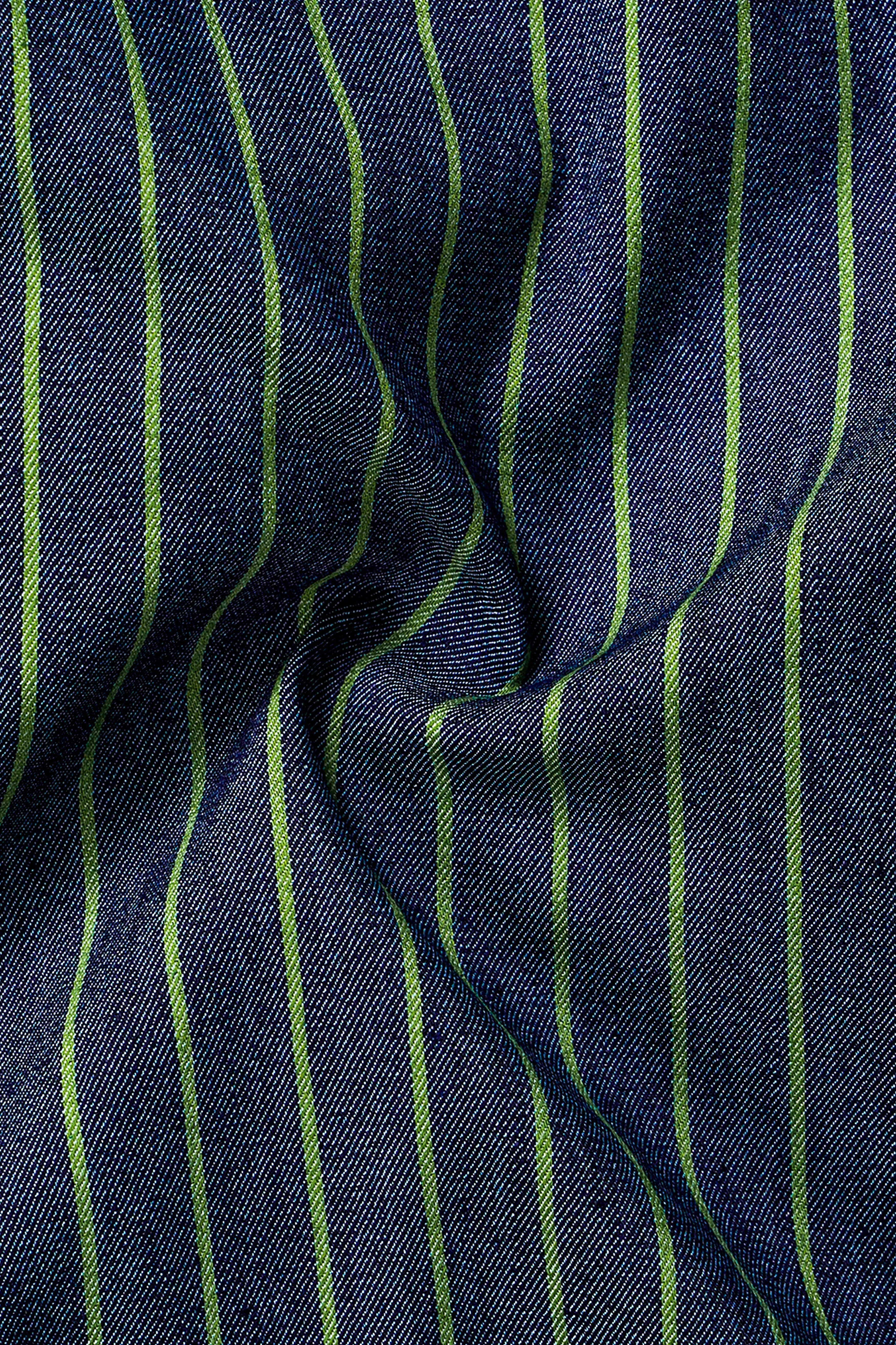 Nile Blue And Dingley Green Striped Premium Cotton Semi Dress Denim Shirt sold by French Crown product image thumbnail 2