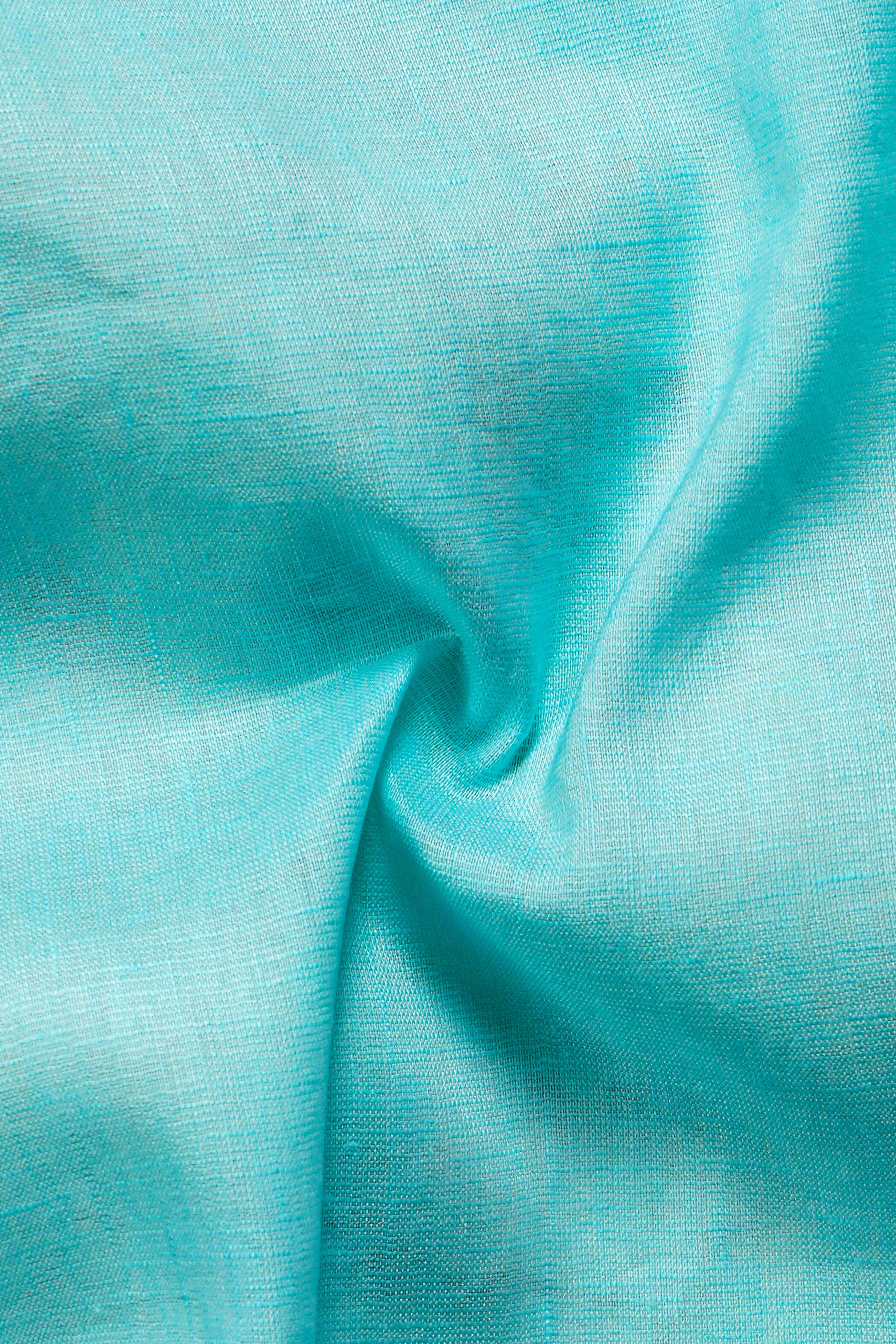 Cyan-Downy Blue Solid Luxurious Linen Dress Shirt sold by French Crown product image thumbnail 2