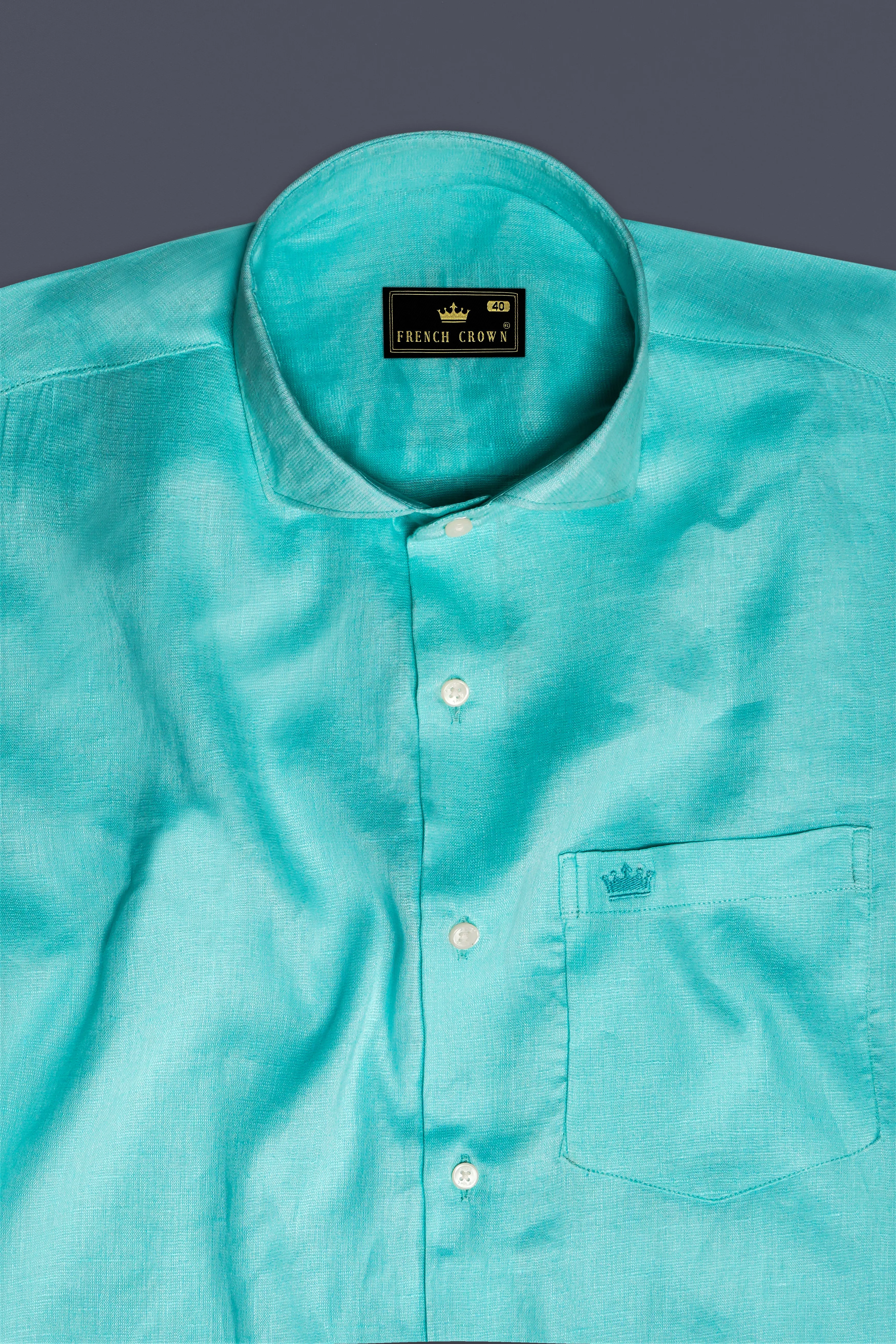 Cyan-Downy Blue Solid Luxurious Linen Dress Shirt sold by French Crown product image thumbnail 4