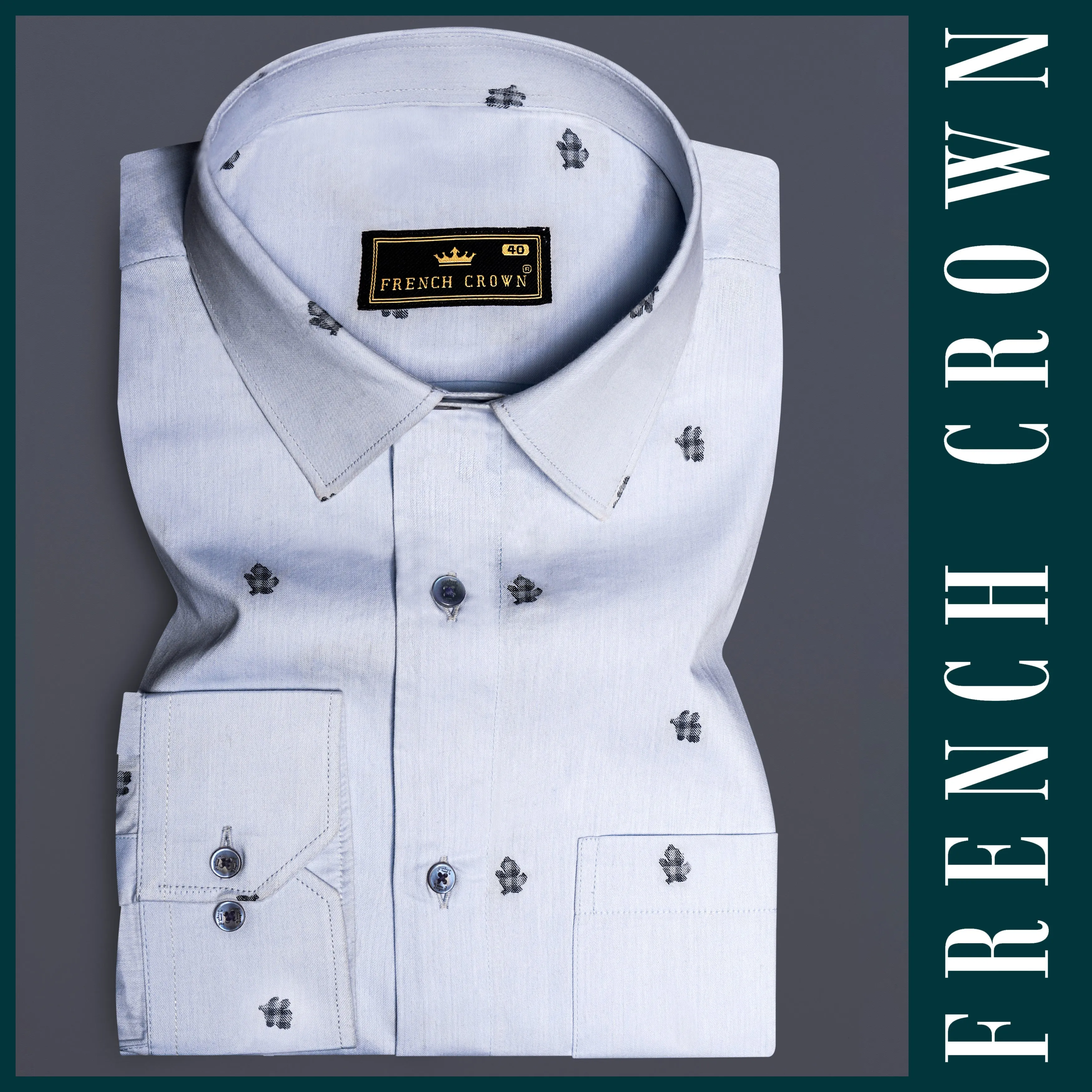 Casper Blue Jacquard Butta Textured Premium Giza Cotton Dress Shirt sold by French Crown product image thumbnail 5