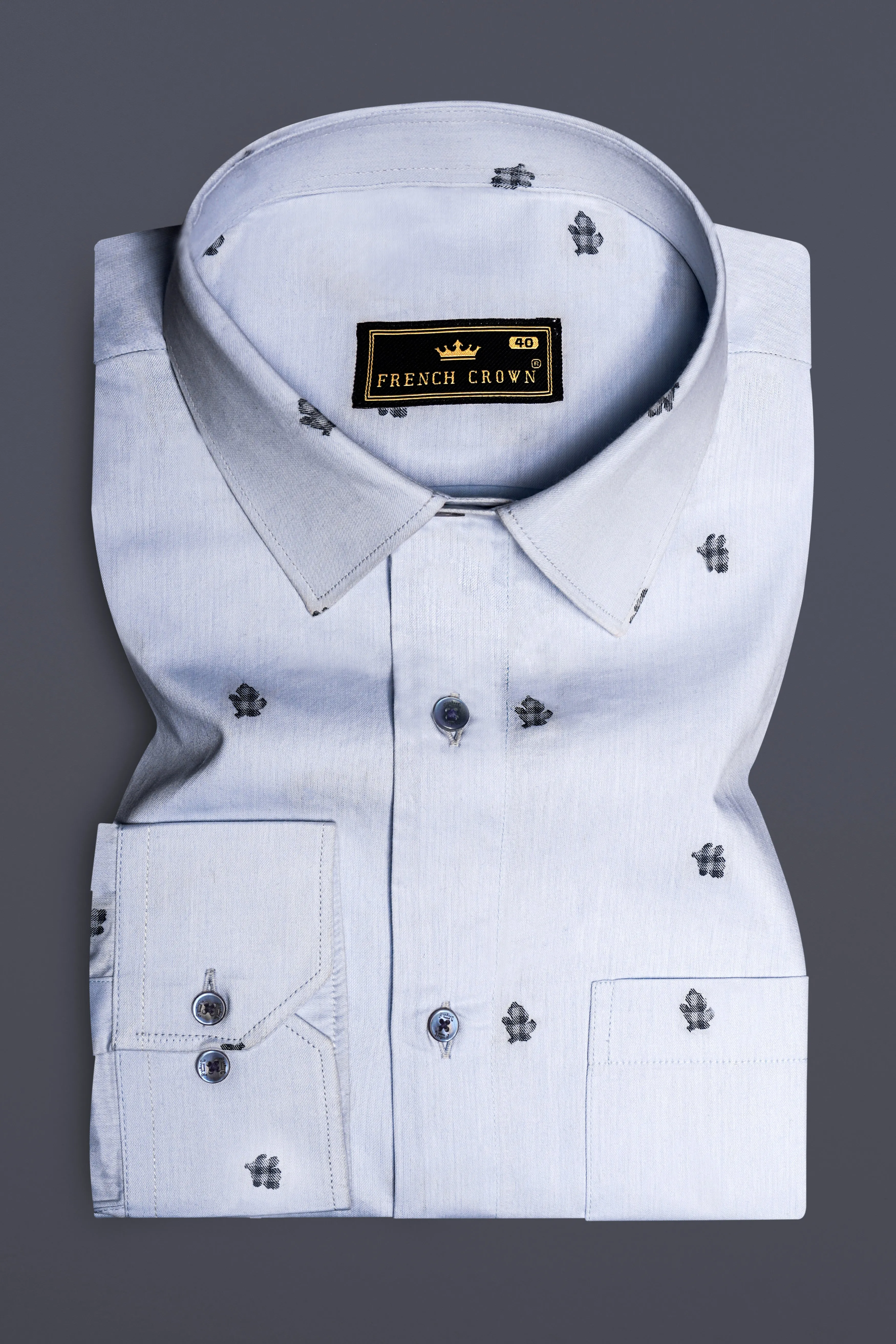 Casper Blue Jacquard Butta Textured Premium Giza Cotton Dress Shirt sold by French Crown product image thumbnail 3