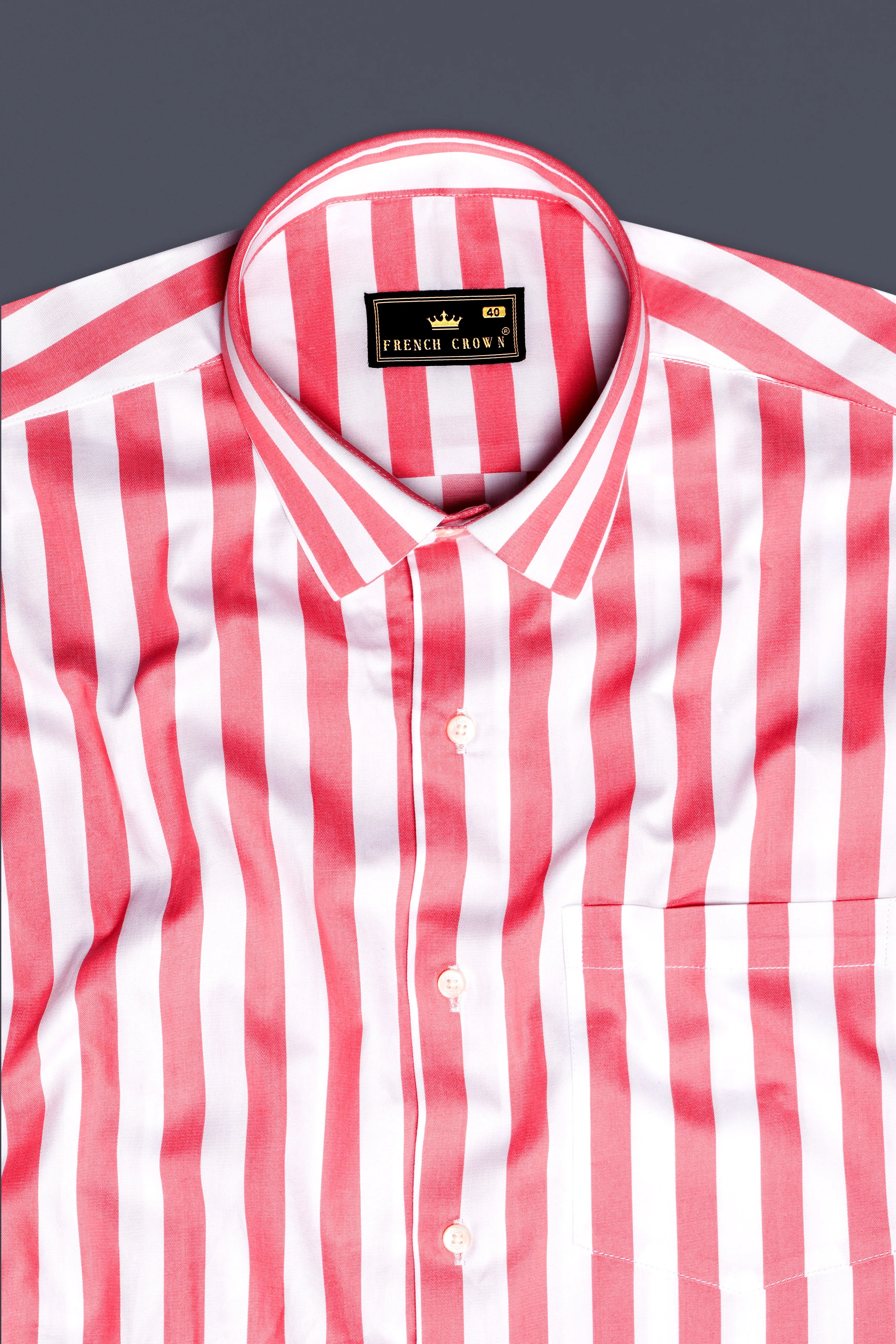 RoseLustre-Cabaret pink And Bright White Striped Subtle Sheen Super Soft Premium Cotton Dress Shirt sold by French Crown product image thumbnail 4