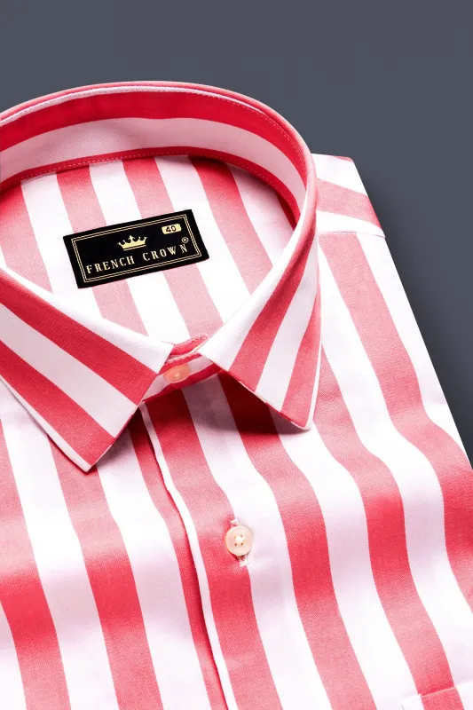 RoseLustre-Cabaret pink And Bright White Striped Subtle Sheen Super Soft Premium Cotton Dress Shirt sold by French Crown