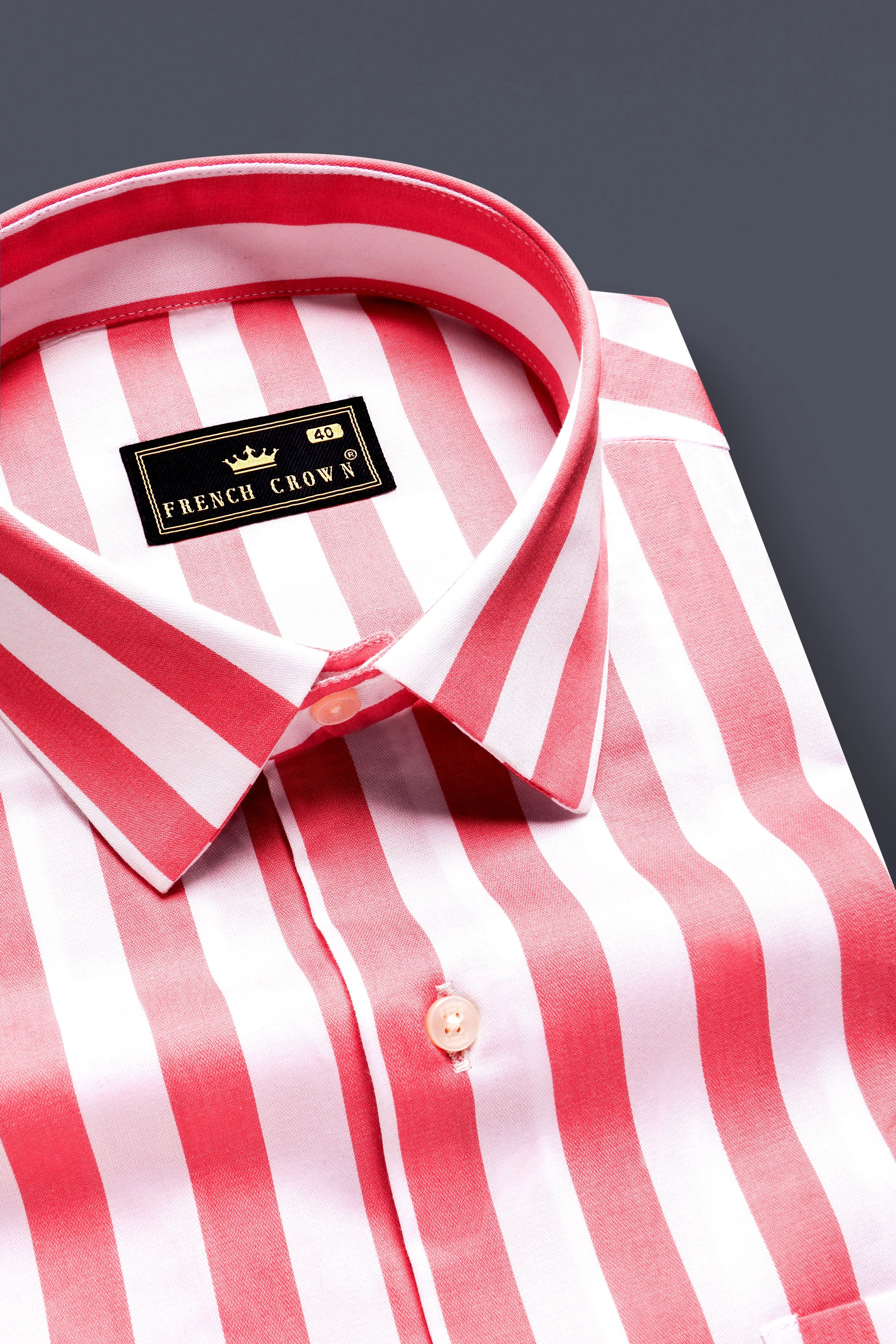 RoseLustre-Cabaret pink And Bright White Striped Subtle Sheen Super Soft Premium Cotton Dress Shirt sold by French Crown