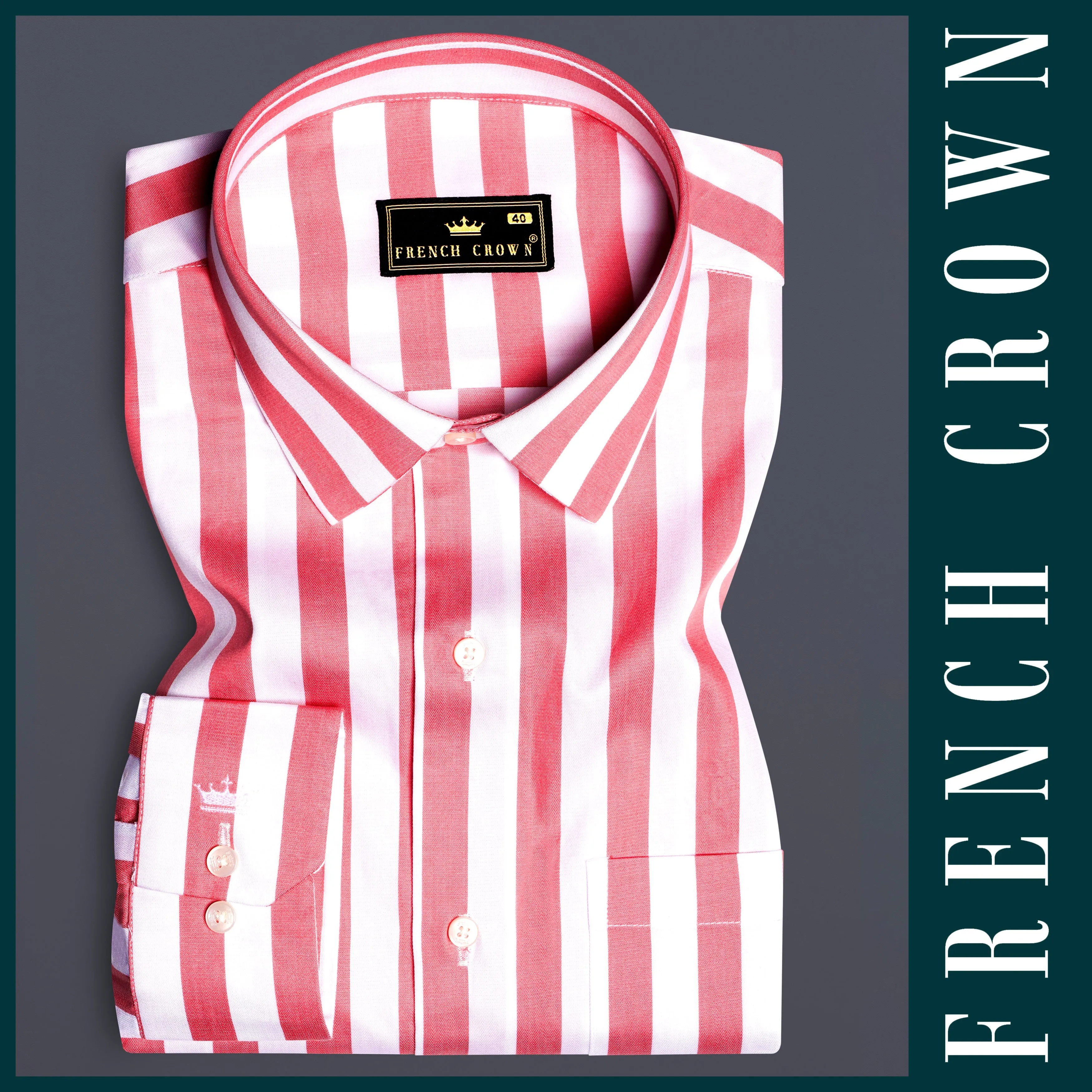 RoseLustre-Cabaret pink And Bright White Striped Subtle Sheen Super Soft Premium Cotton Dress Shirt sold by French Crown product image thumbnail 5