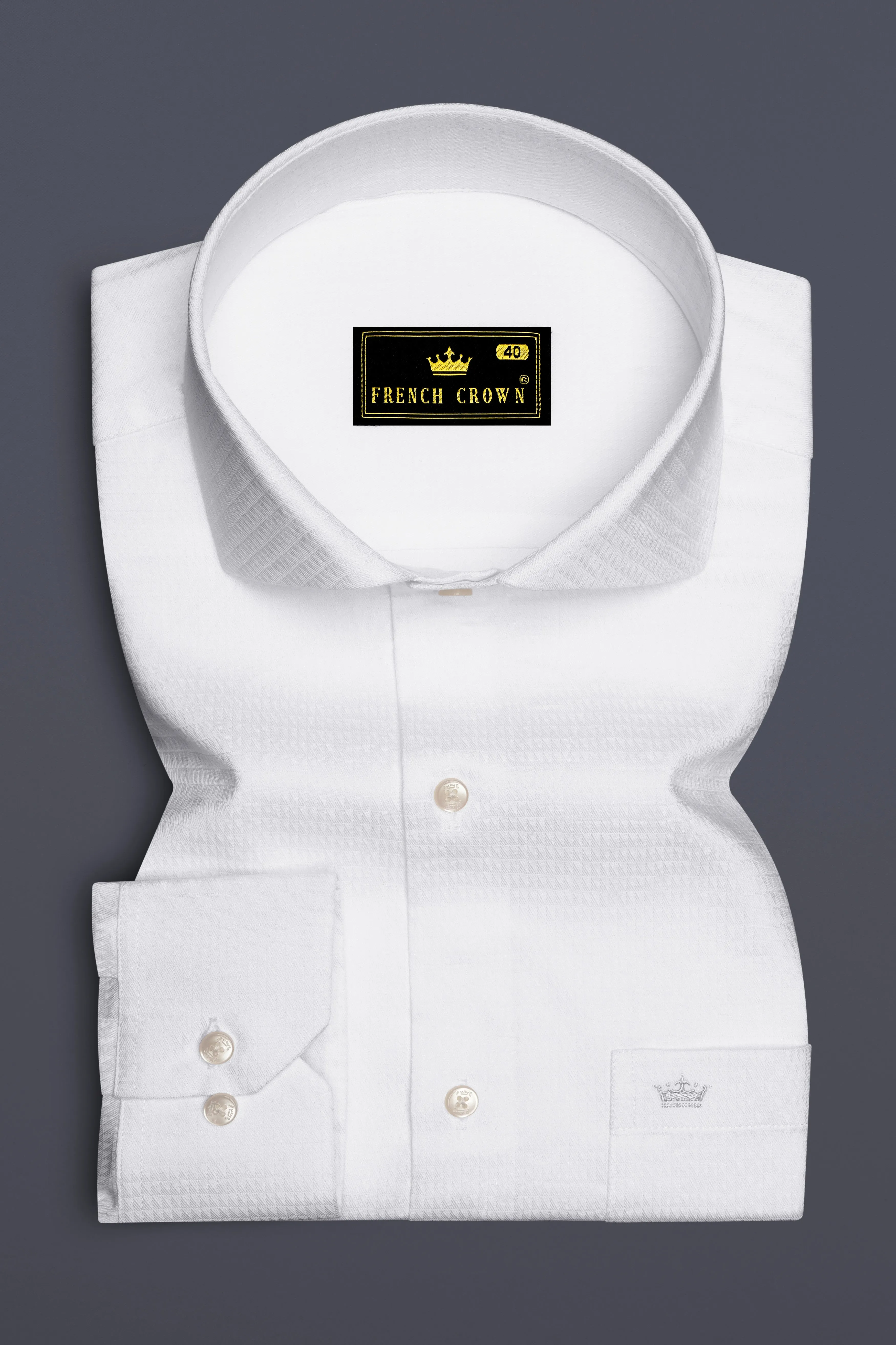 Bright White Dobby Textured Premium Giza Cotton Shirt sold by French Crown product image thumbnail 4