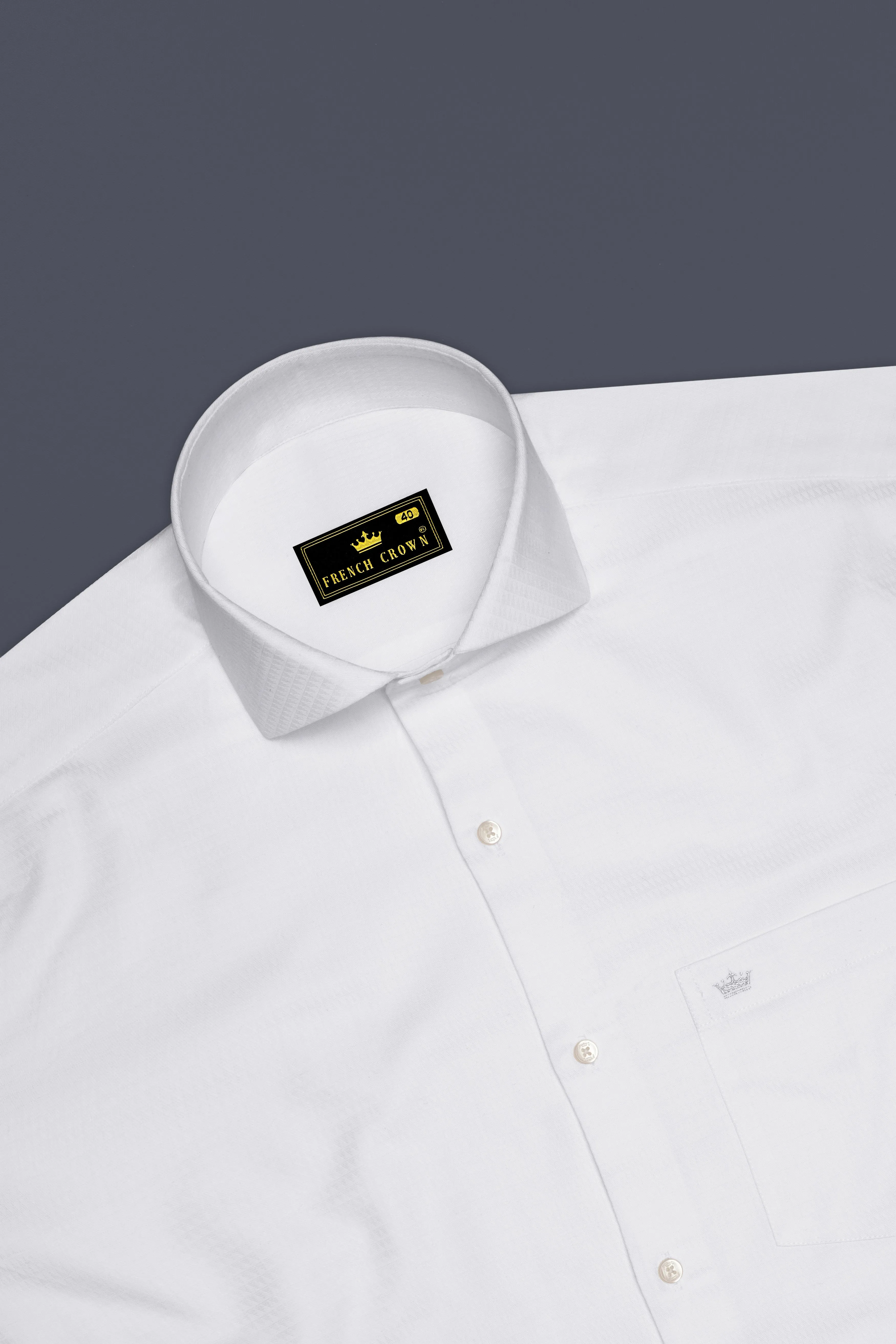 Bright White Dobby Textured Premium Giza Cotton Shirt sold by French Crown product image thumbnail 5