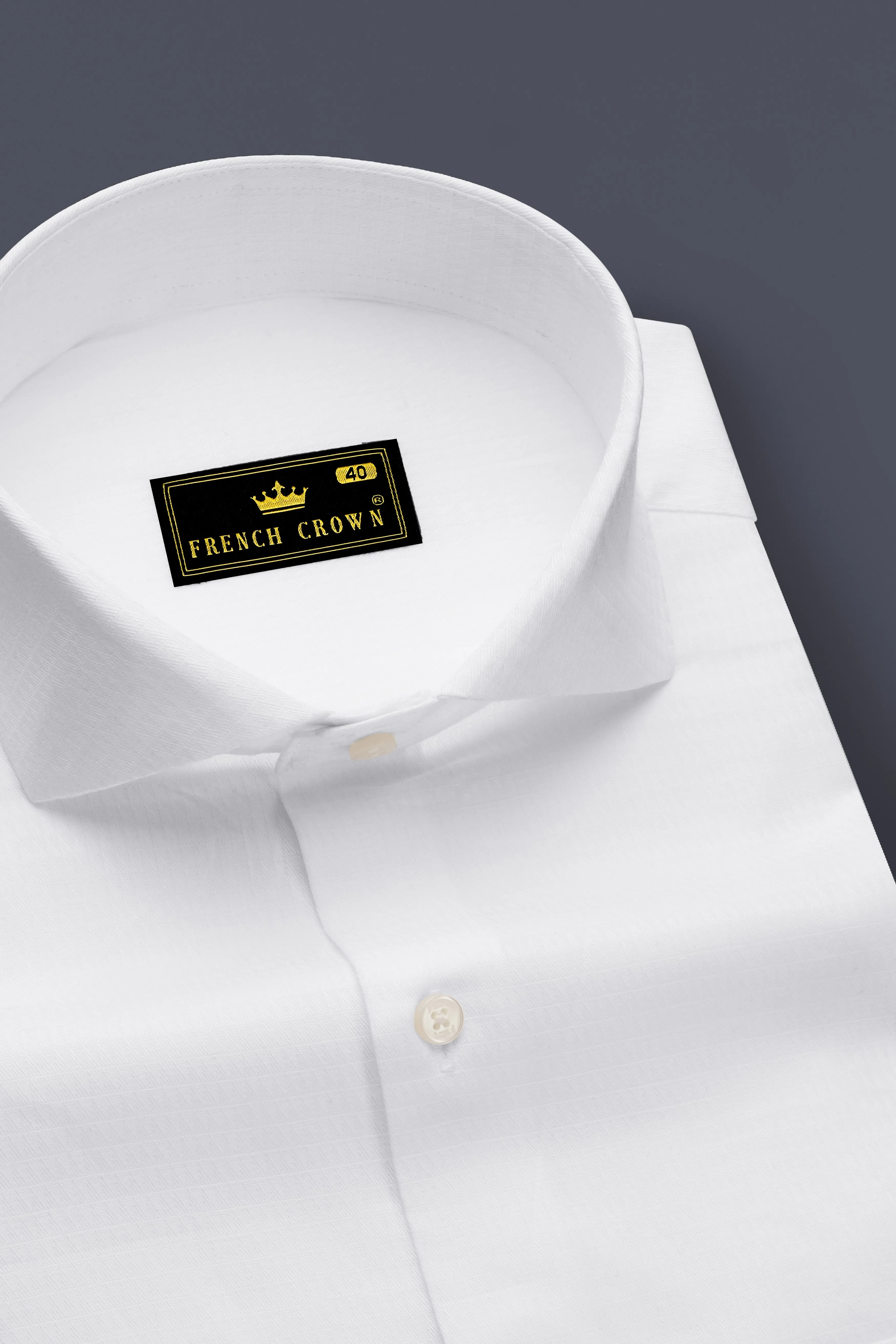 Bright White Dobby Textured Premium Giza Cotton Shirt sold by French Crown product image thumbnail 2