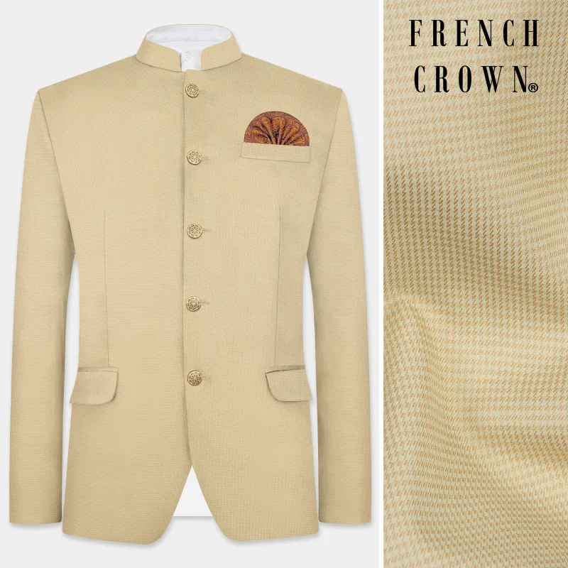 Hampton Cream Houndstooth Textured Wool Rich Bandhgala Blazer sold by French Crown