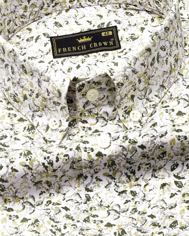 Bright White with Hemlock Green Ditsy Printed Royal Oxford Shirt sold by French Crown