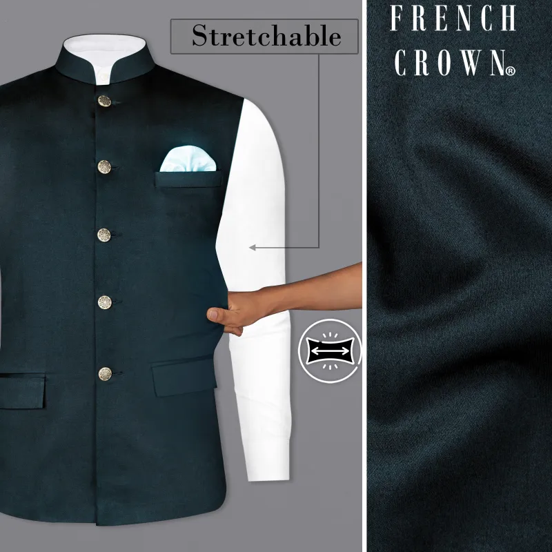 Timber Sea Green Solid Stretchable Premium Cotton Traveler Nehru Jacket sold by French Crown