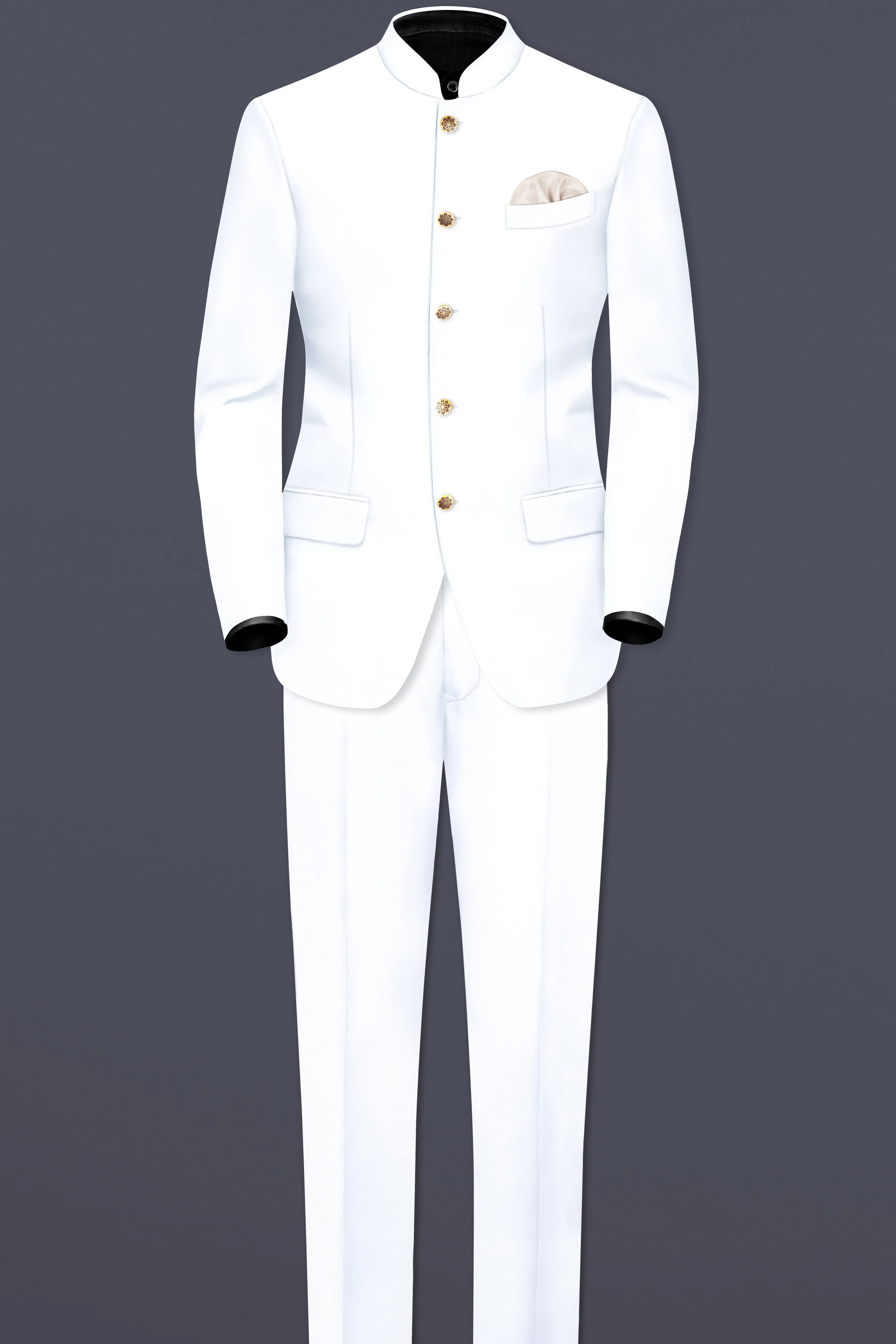 Bright White Stretchable Subtle Sheen BANDHGALA/MANDARIN SUIT sold by French Crown product image thumbnail 4