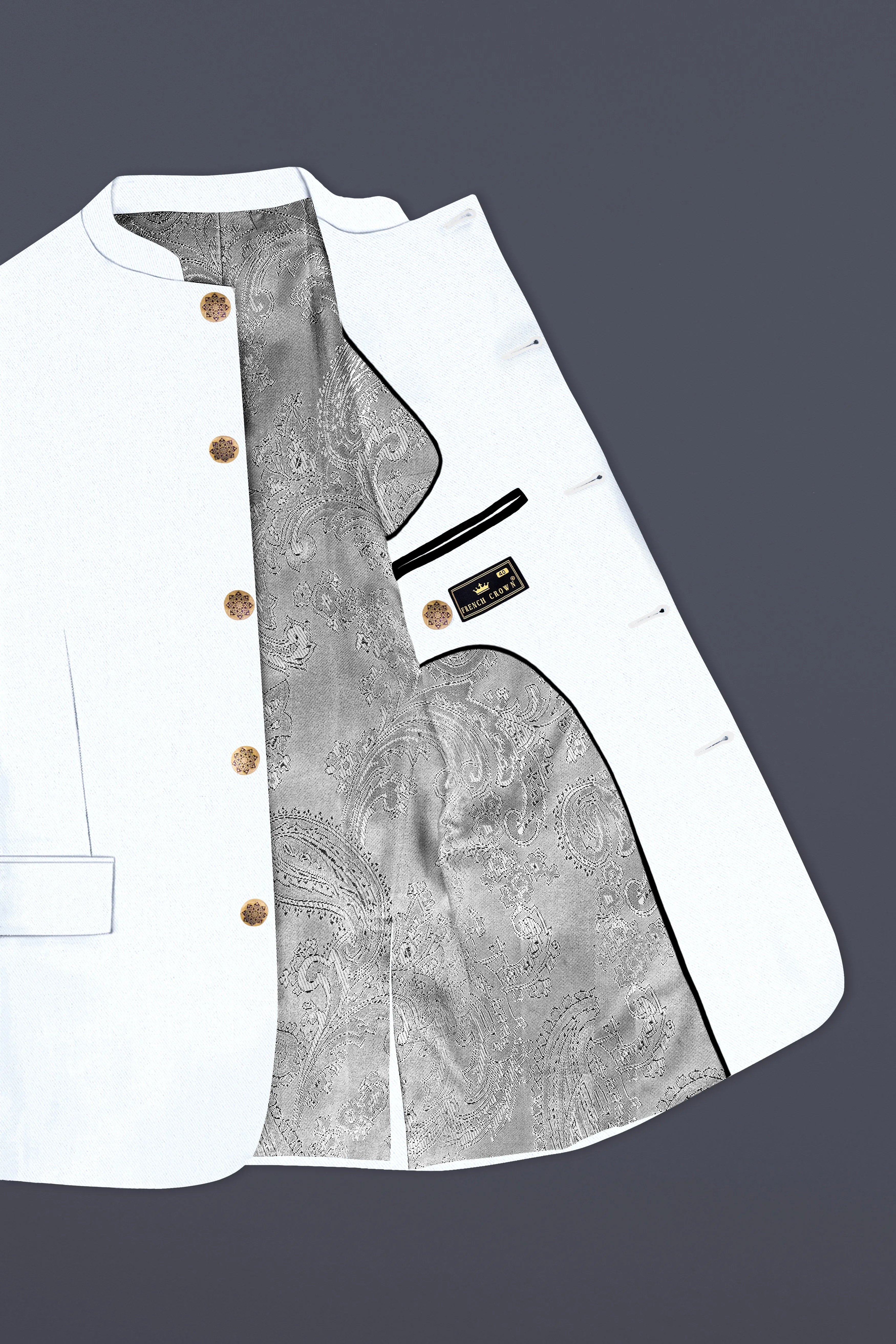 Bright White Stretchable Subtle Sheen BANDHGALA/MANDARIN SUIT sold by French Crown product image thumbnail 5