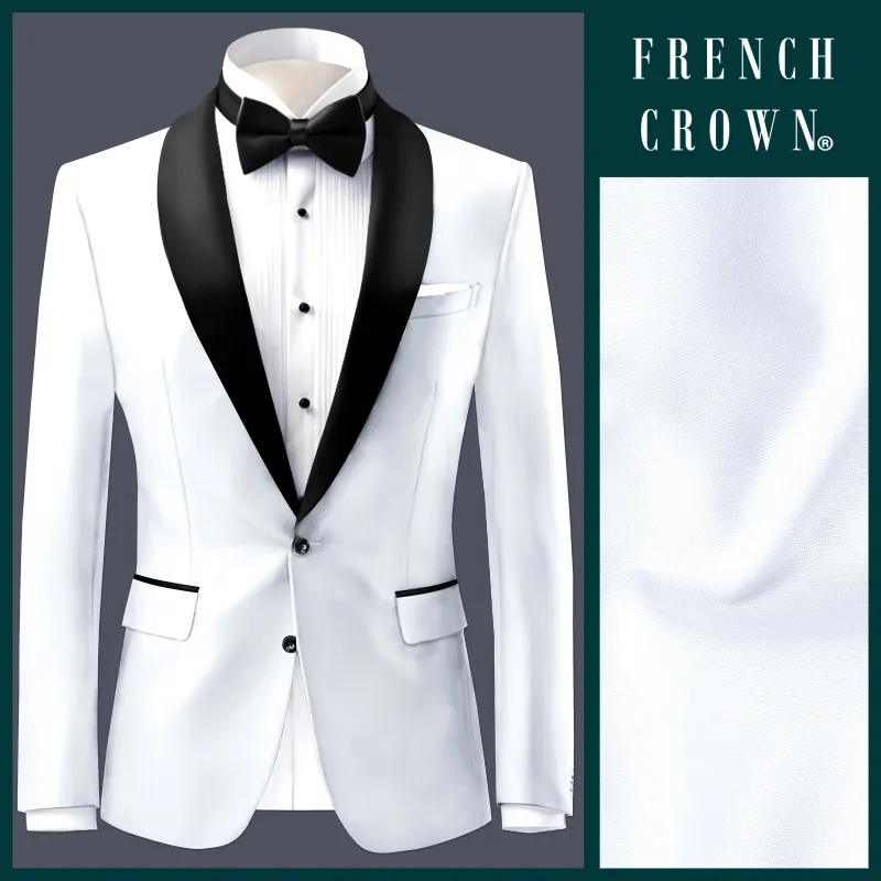 Bright White Stretchable Subtle Sheen Tuxedo Blazer sold by French Crown