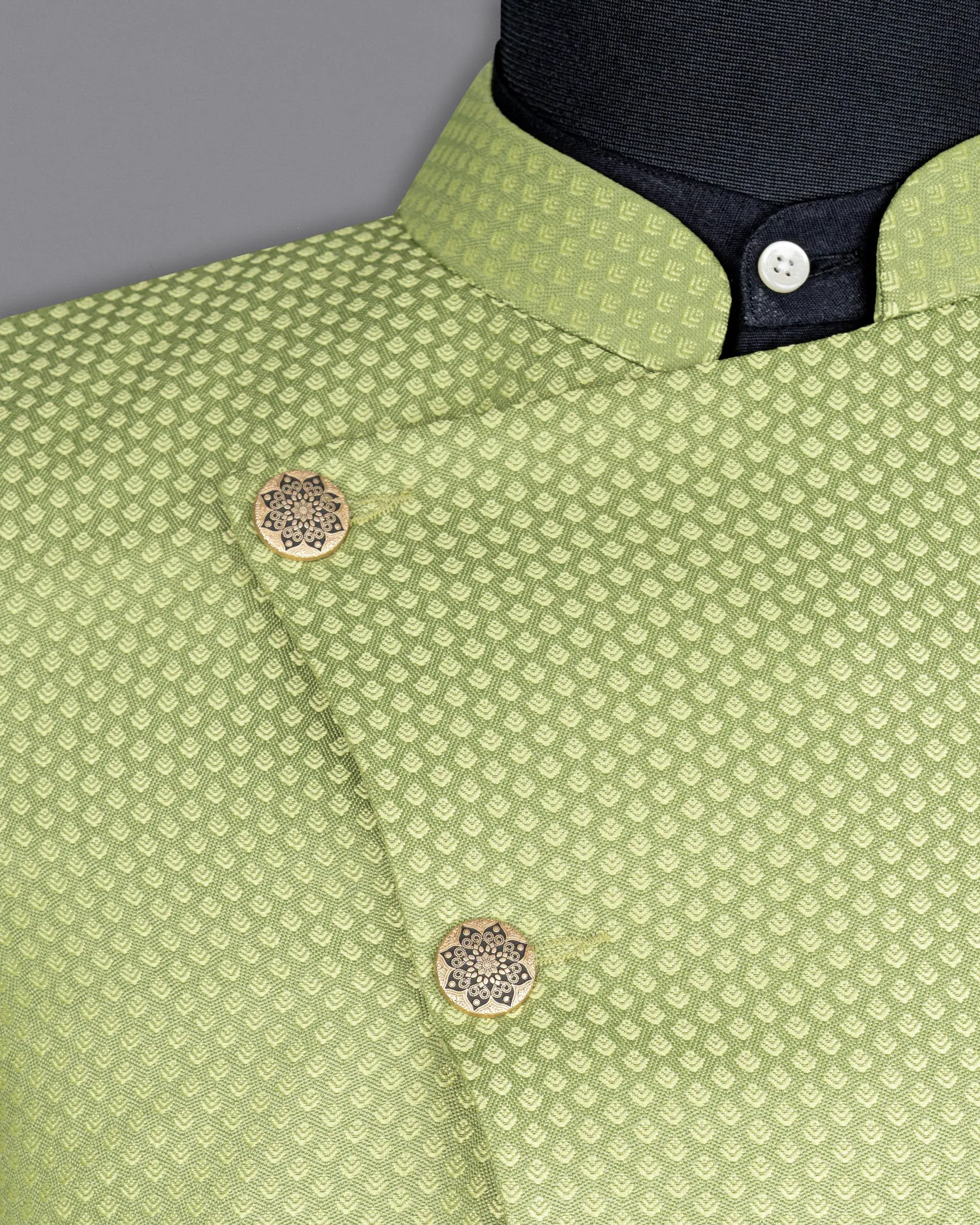 Olivine Green Cross Placket Bandhgala Designer Suit sold by French Crown product image thumbnail 5