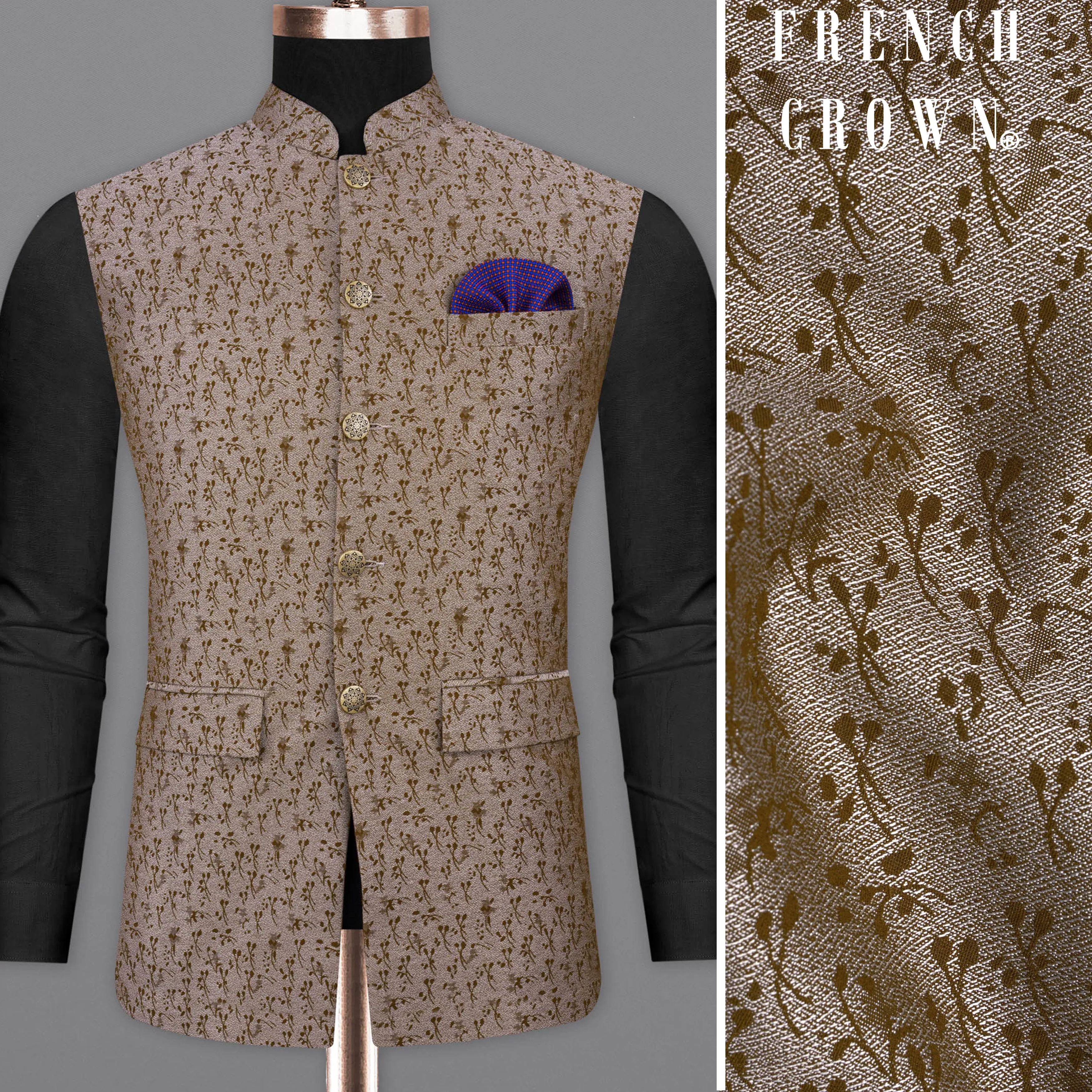 Bronzetone Ditzy Textured Bandhgala Nehru Jacket sold by French Crown