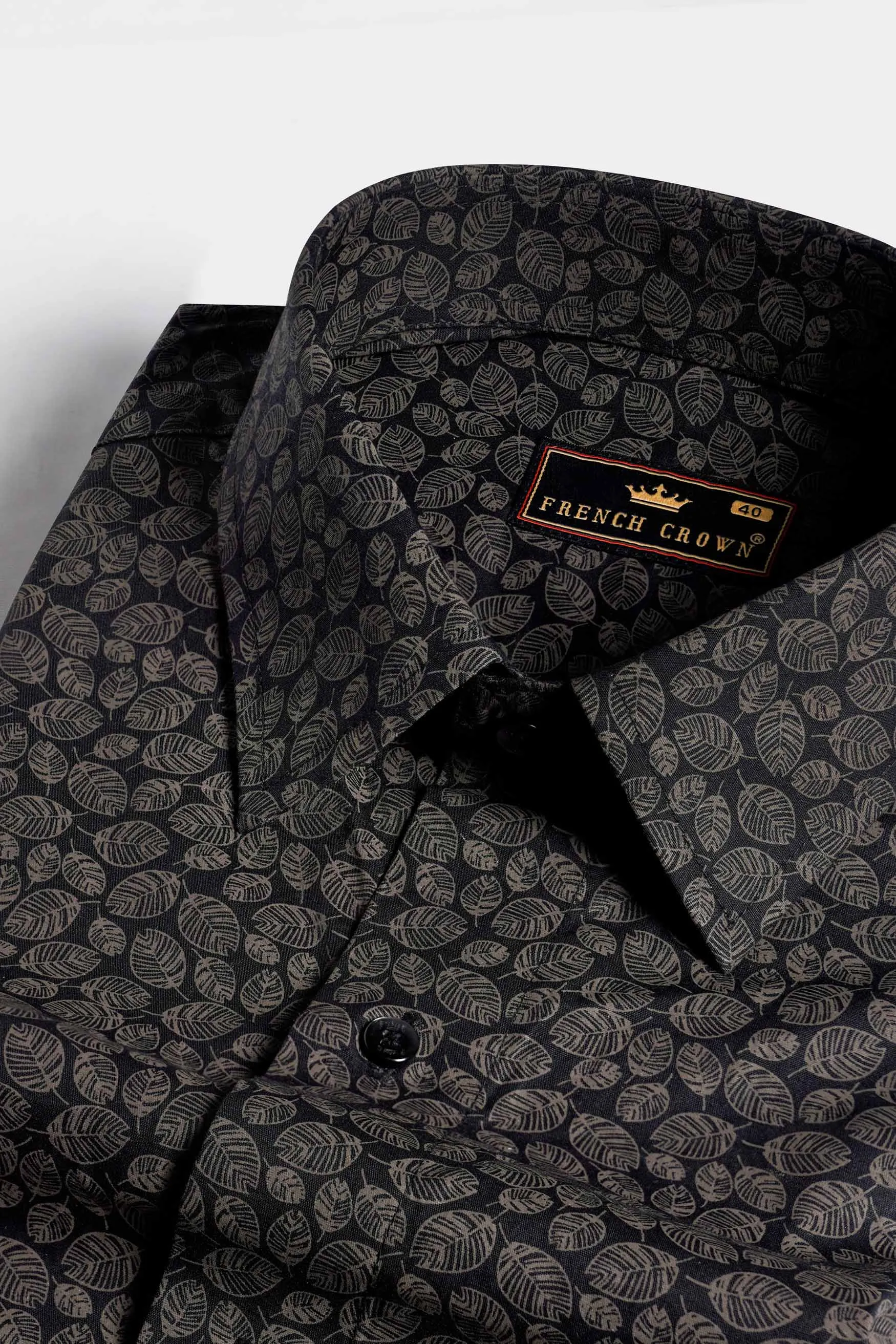 Jade Black and Flint Brown Leaves Printed Premium Cotton Shirt sold by French Crown
