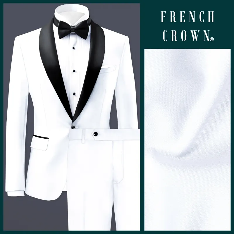Bright White Stretchable Subtle Sheen Tuxedo Suit sold by French Crown