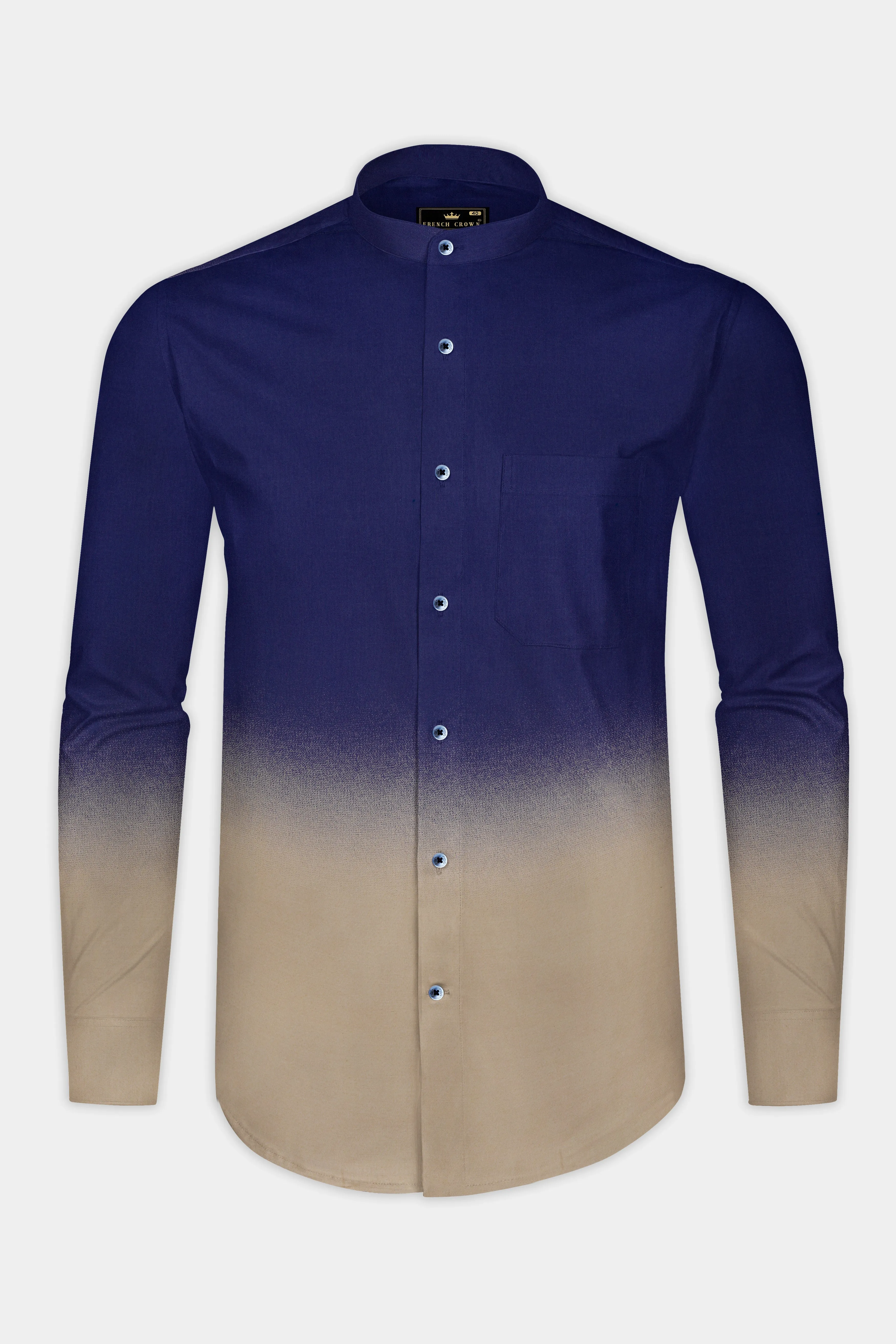 SereneHorizon-Indigo Blue And Sandrift Brown Gradient Printed Subtle Sheen Super Soft Premium Cotton Shirt sold by French Crown product image thumbnail 2