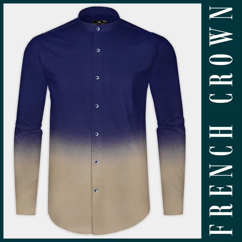 SereneHorizon-Indigo Blue And Sandrift Brown Gradient Printed Subtle Sheen Super Soft Premium Cotton Shirt sold by French Crown