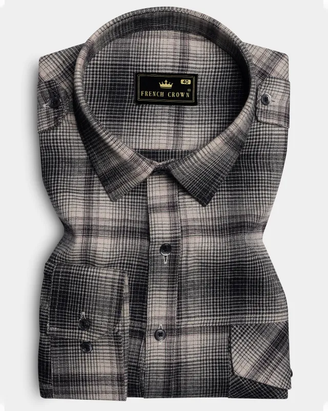 Iron cream And Jade Black Plaid Twill Premium Cotton Designer Shirt sold by French Crown