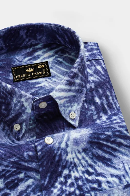 Indigo Blue And Bright White Dry Printed Flannel Cotton Shirt sold by French Crown