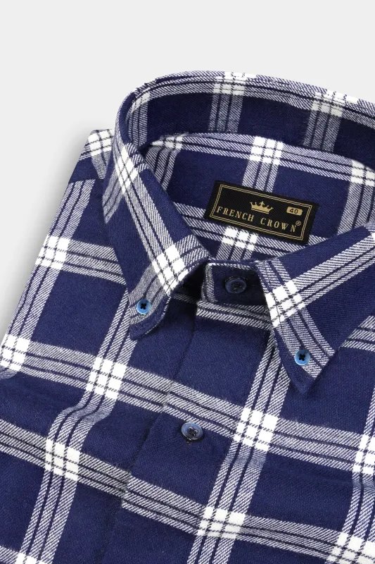Blue Windowpane Plaid Flannel Shirt sold by French Crown