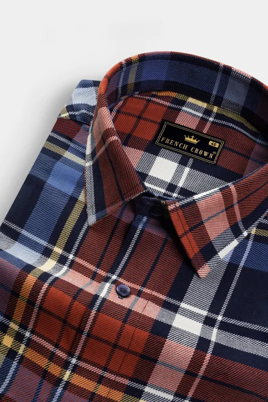 Vivid Red And Fiord Blue Plaid Heavyweight Twill Premium Cotton Shirt sold by French Crown