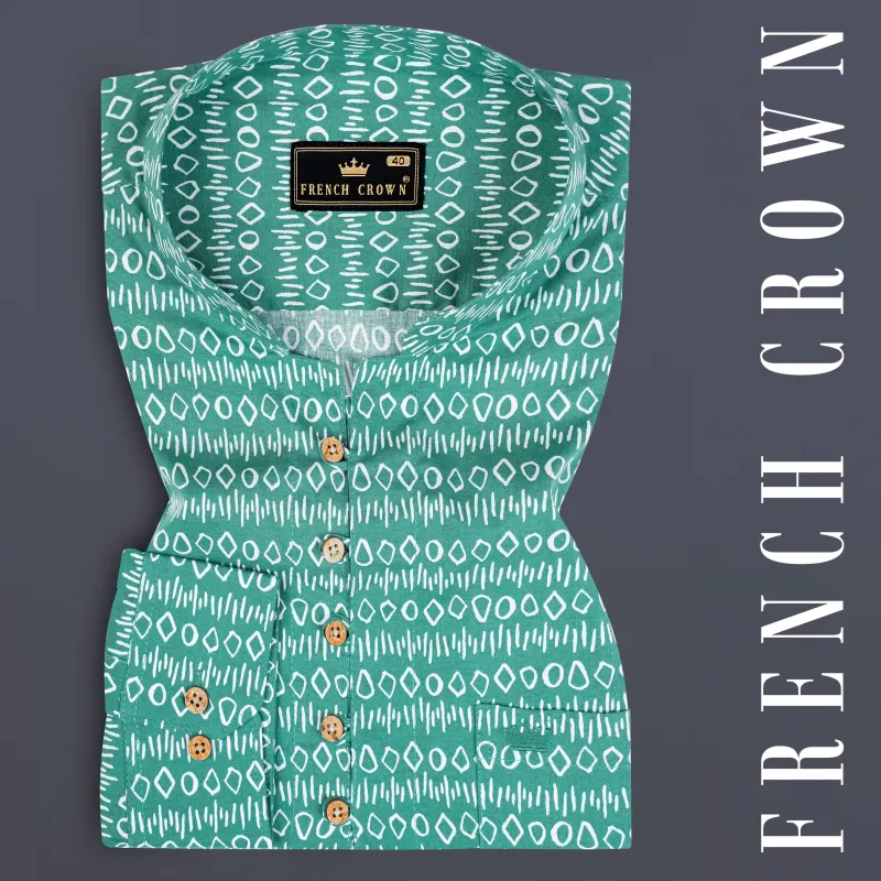 Viridian Green Printed Giza Cotton Kurta Shirt sold by French Crown