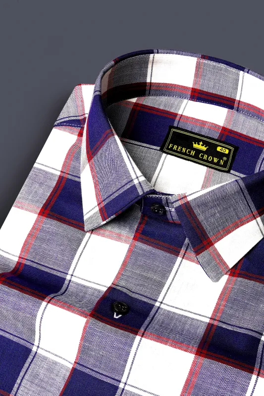 Violet Blue And Bright White Plaid Twill Premium Cotton Shirt sold by French Crown