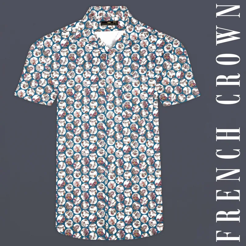 Venice Blue Multicolour Floral Printed Subtle Sheen Super Soft Premium Cotton Shirt sold by French Crown