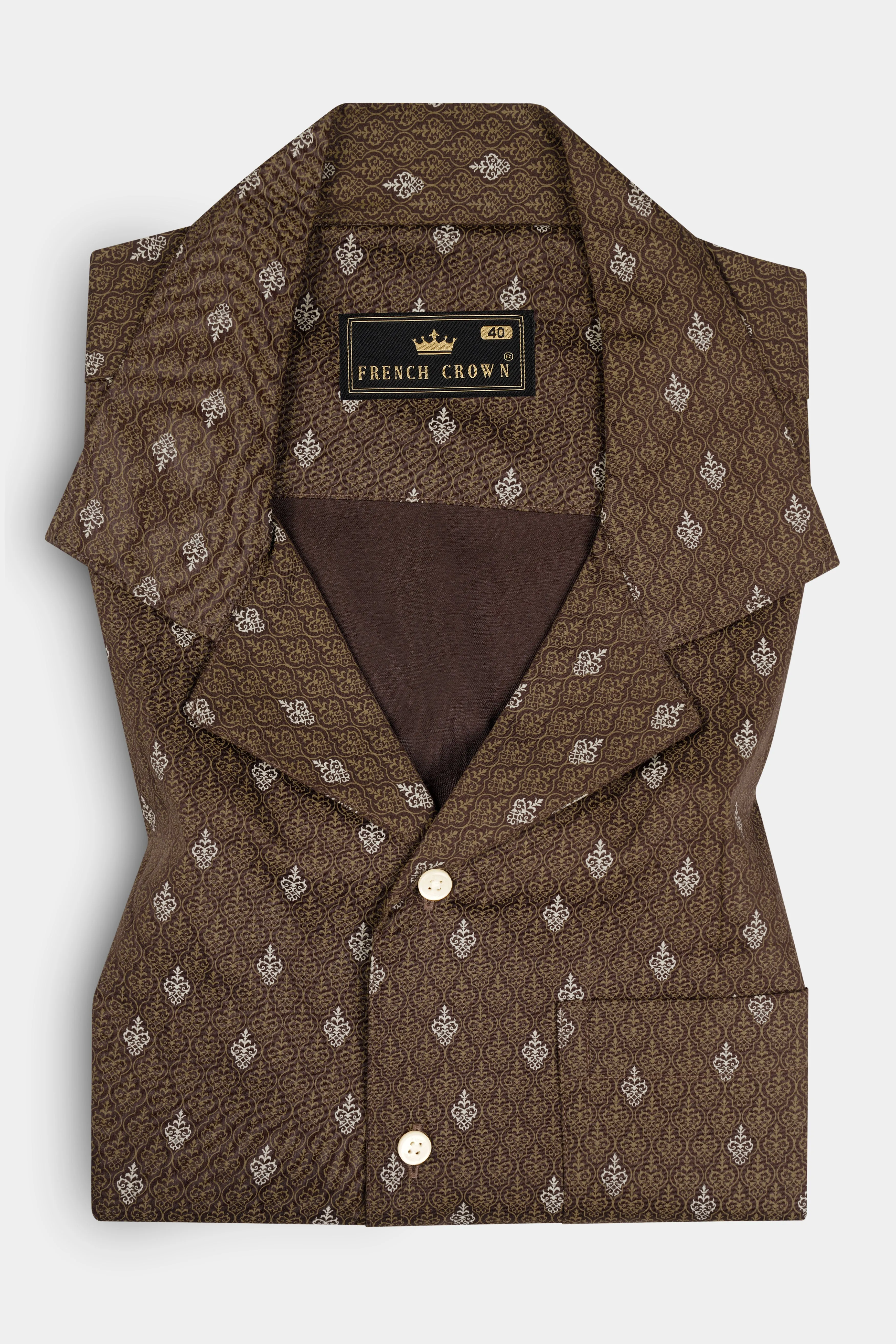 Taupe Brown Printed Giza Cotton Shirt sold by French Crown product image thumbnail 5