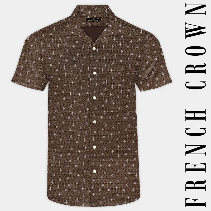 Taupe Brown Printed Giza Cotton Shirt sold by French Crown